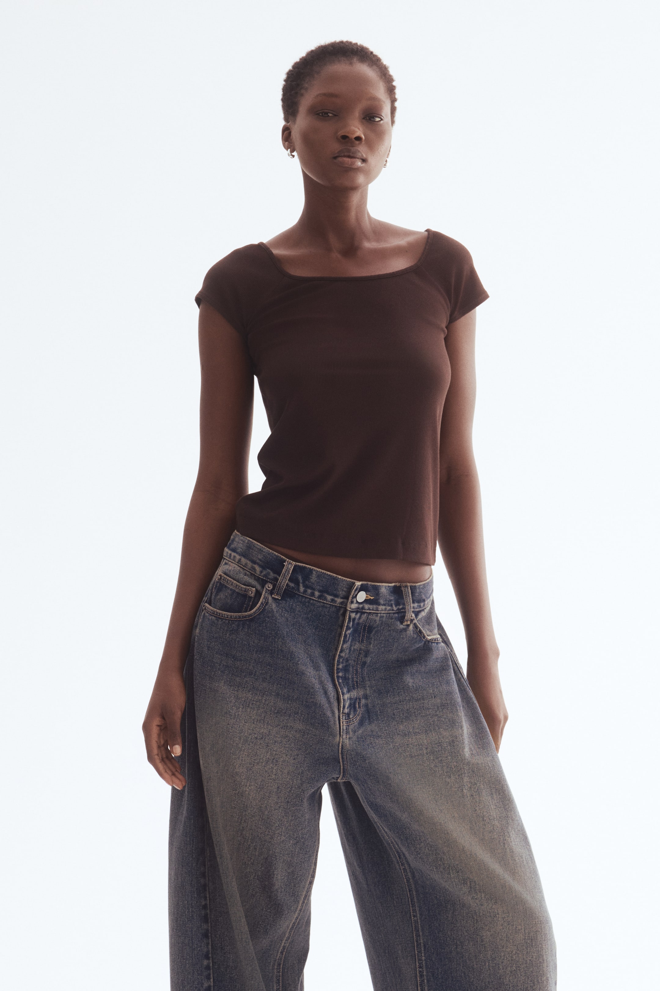 View larger image: Ribbed Top - Dark brown - Ladies | H&M US 2