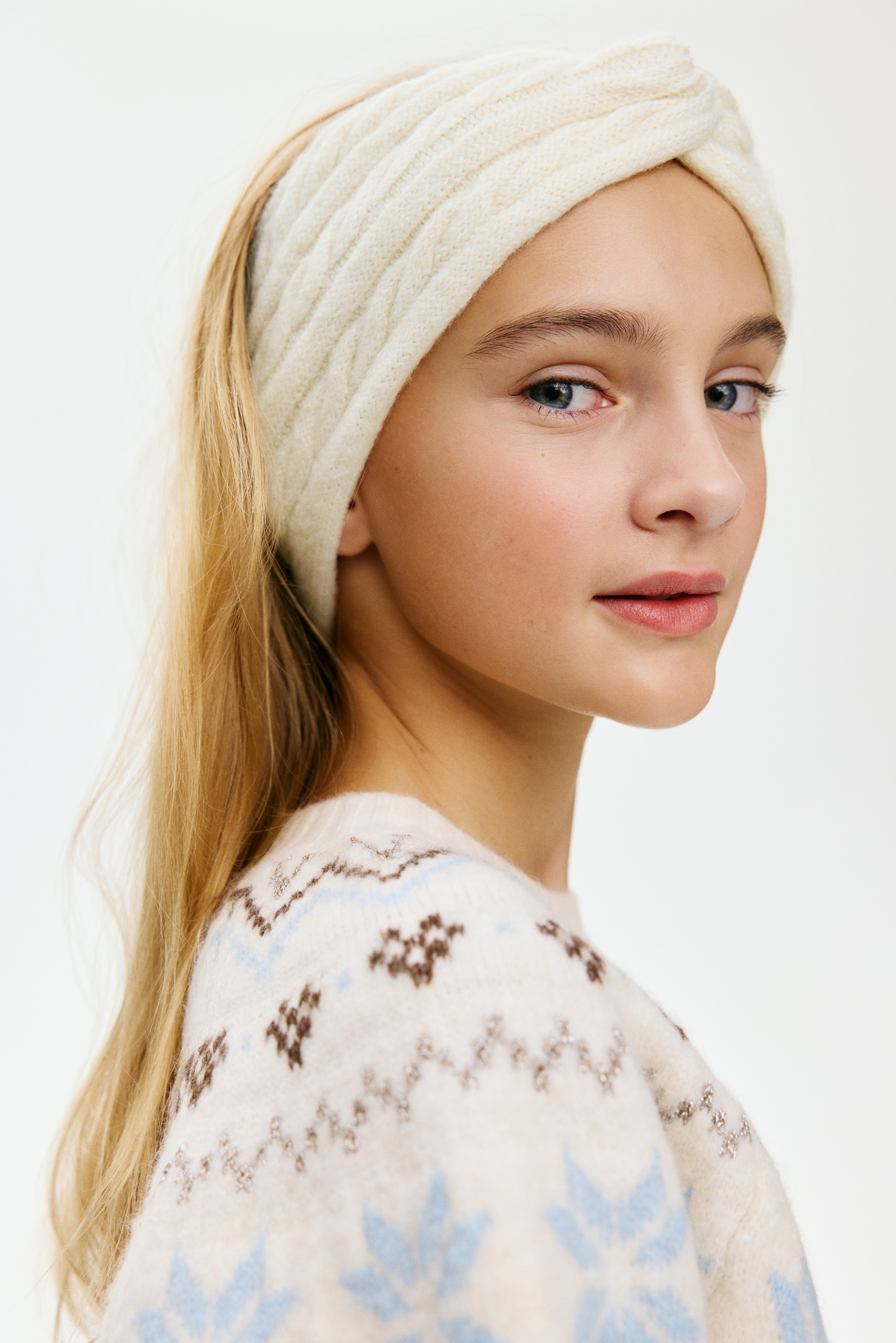 Cable Knit Headband - Cream/Grey marle