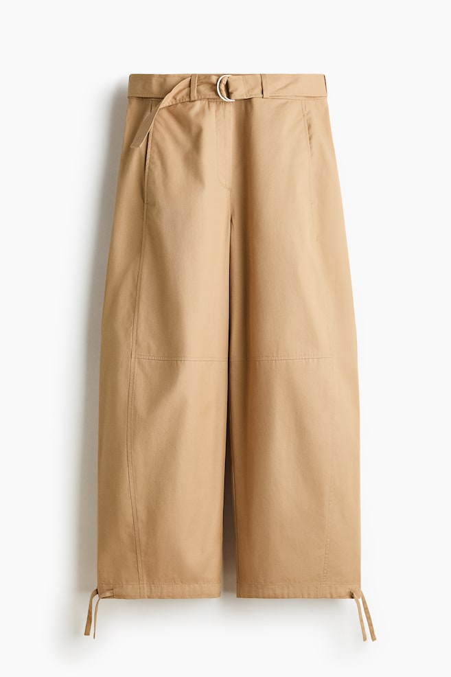 Belted cotton trousers - Beige/Khaki green - 1