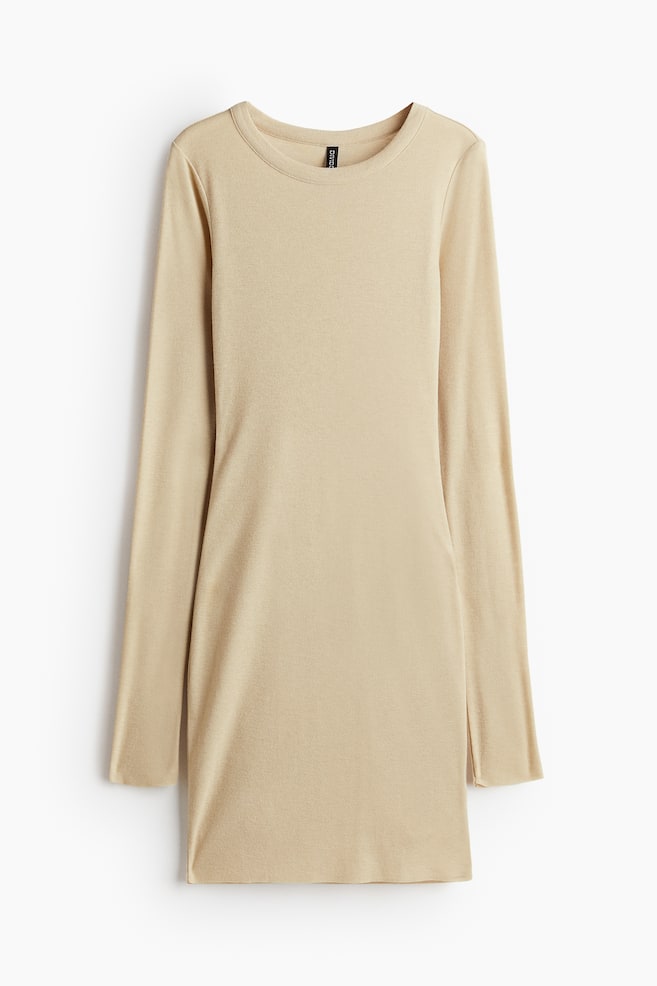 Geripptes Bodycon-Kleid - Beigemeliert - 1