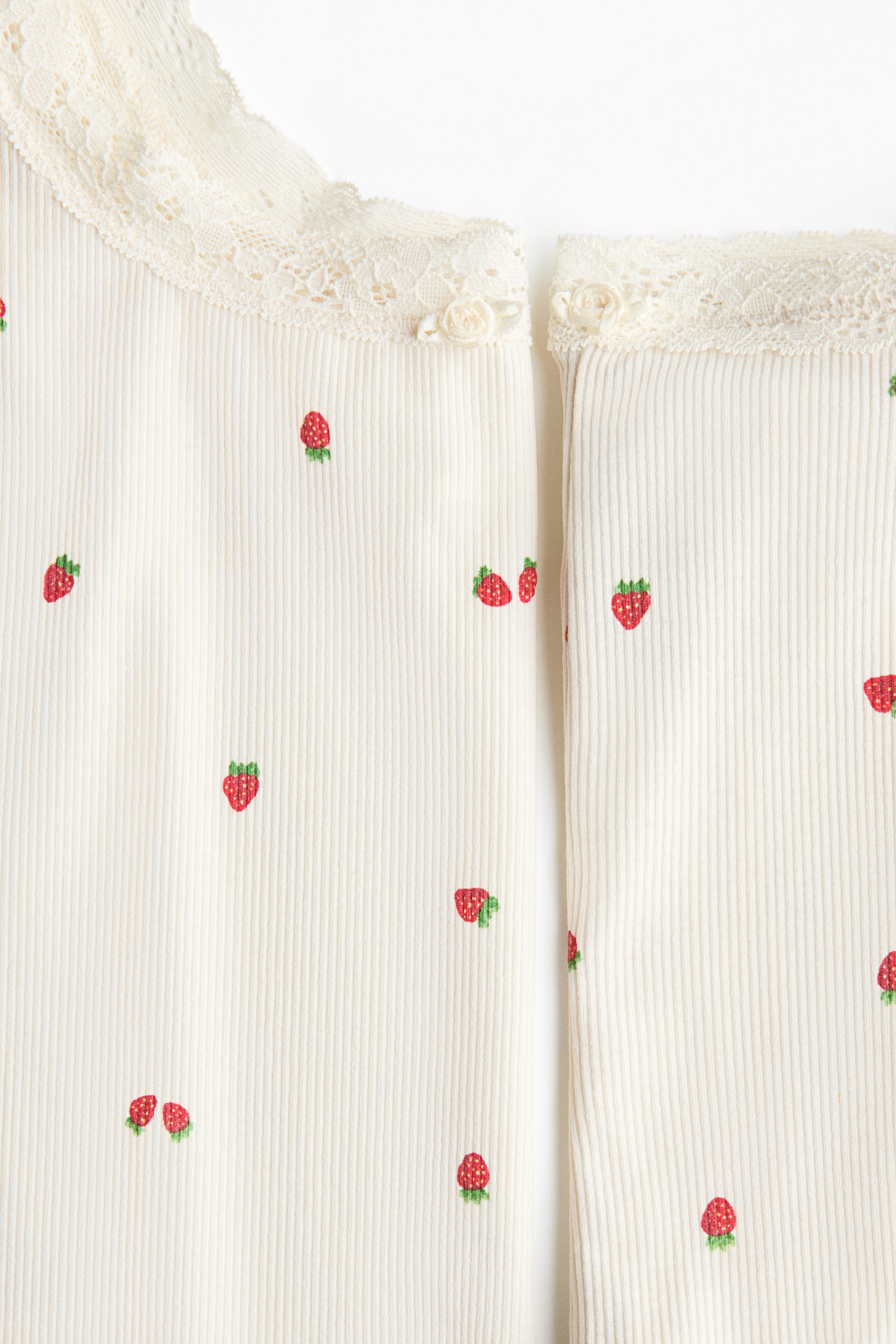 Lace-Trimmed Ribbed Pajamas