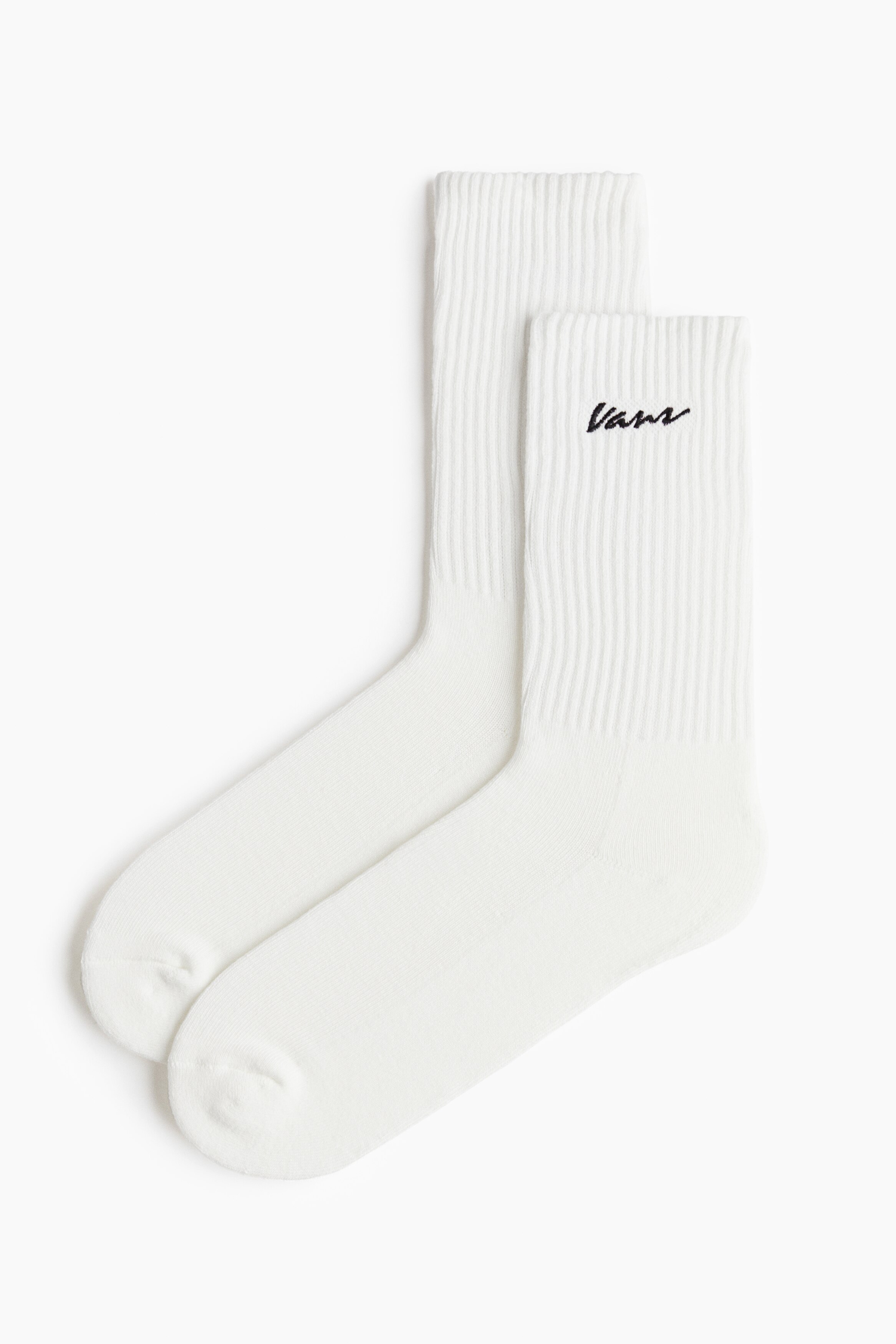 Herr - Vit Classic Script Crew Socks - Size: M  - H&M