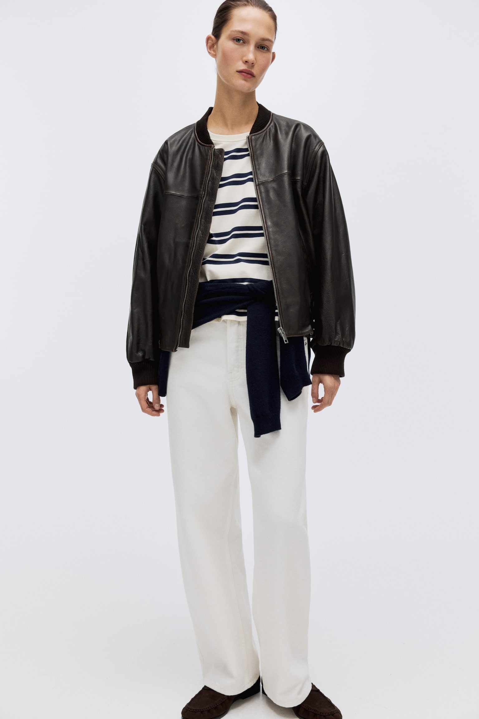 Leather bomber jacket - Dark brown - 5