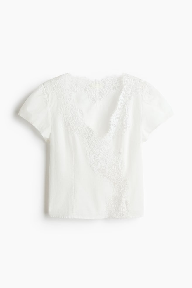 Top croisé avec dentelle - Blanc - 1