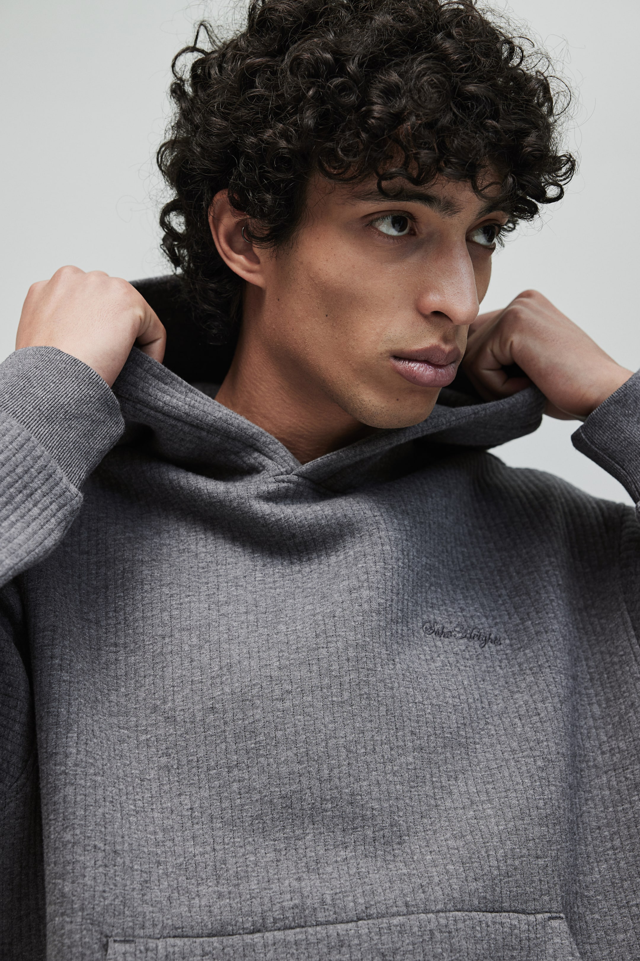 Loose Fit Ribbed hoodie - Dark grey/Soho Heights - Men | H&M GB 1