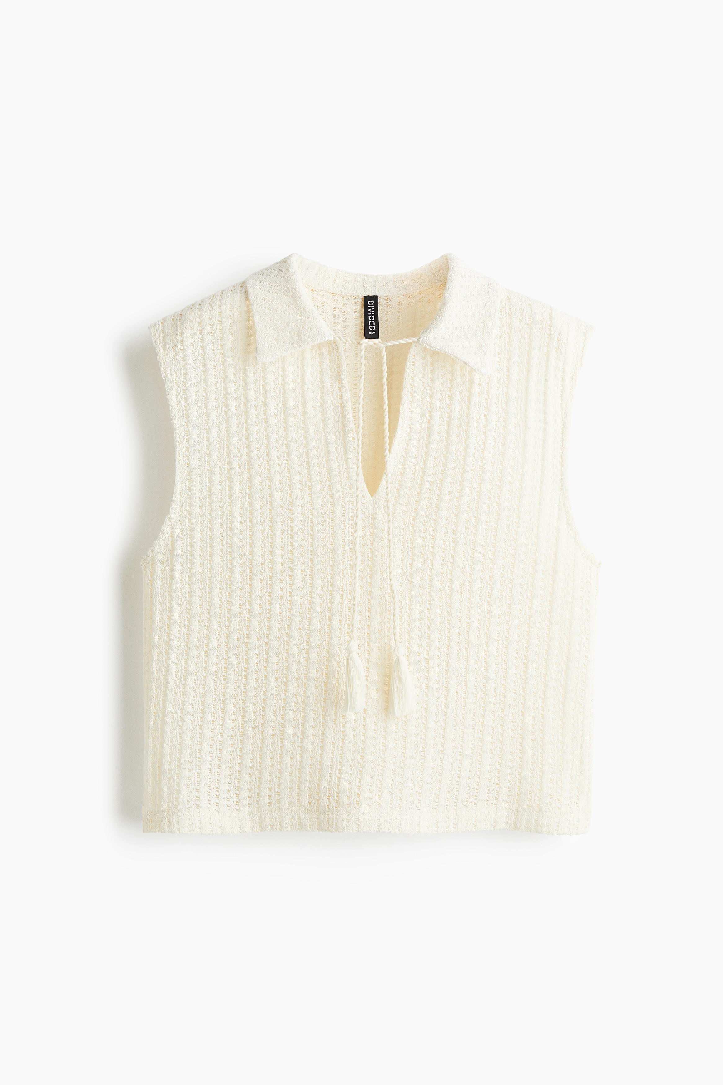 Pletené tričko s dierkovaným vzorom - Krémová