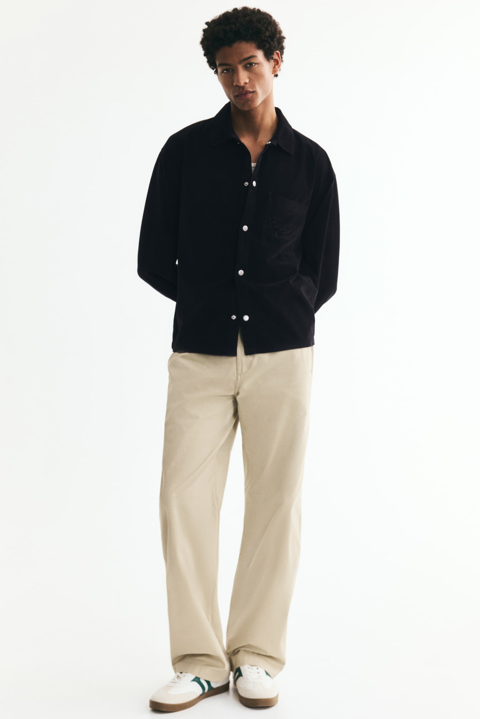 Мужская рубашка H&M Relaxed-Fit Corduroy, цвет: Чёрный — фото 4