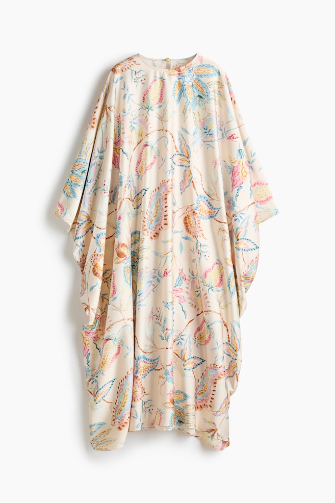 Vestido caftán de satén - Beige claro/Floral - 1
