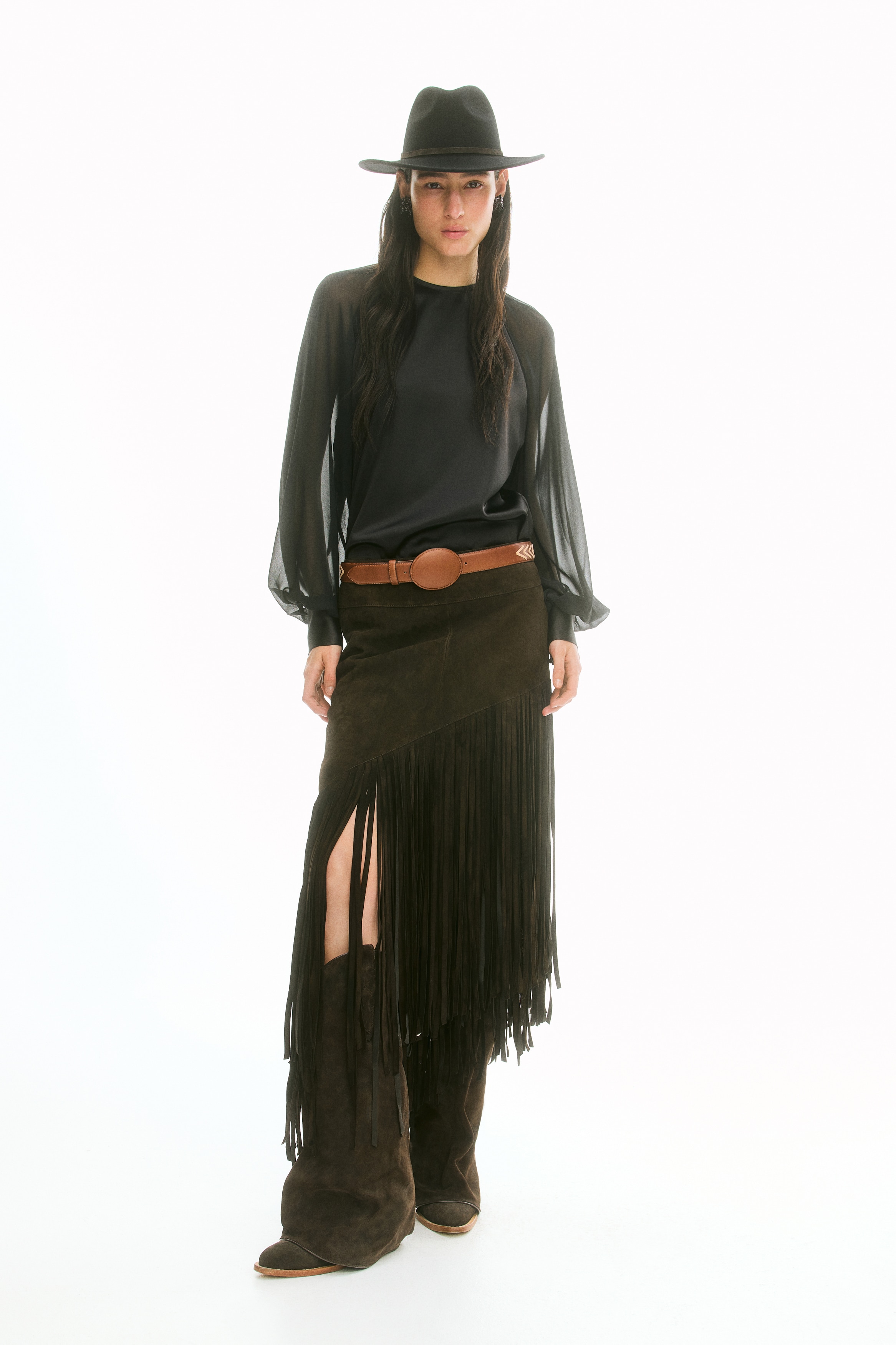 Fringed Suede Skirt - Dark brown - Ladies | H&M US