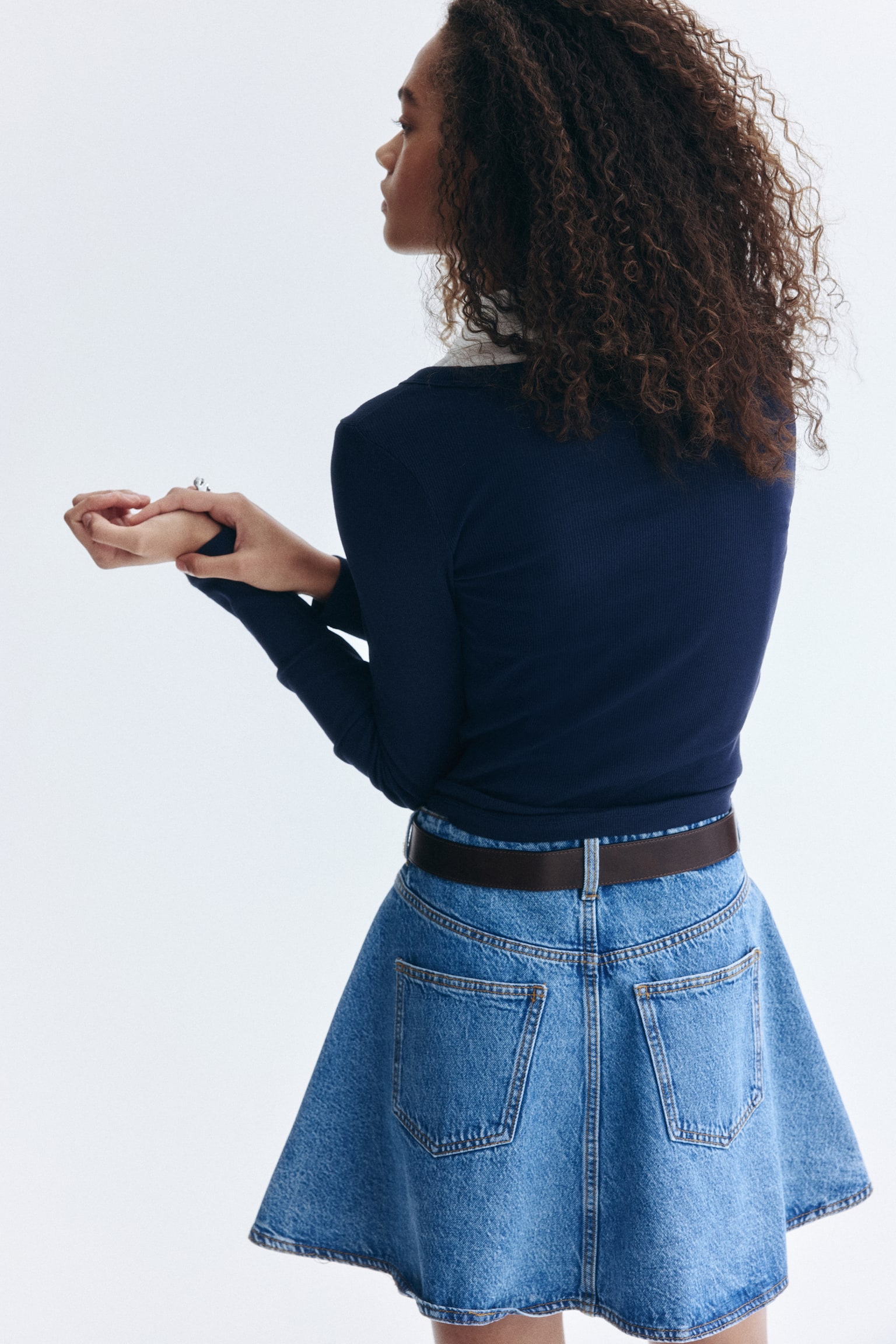 V-neck cotton top - Dark blue/White/Brown/White striped - 4