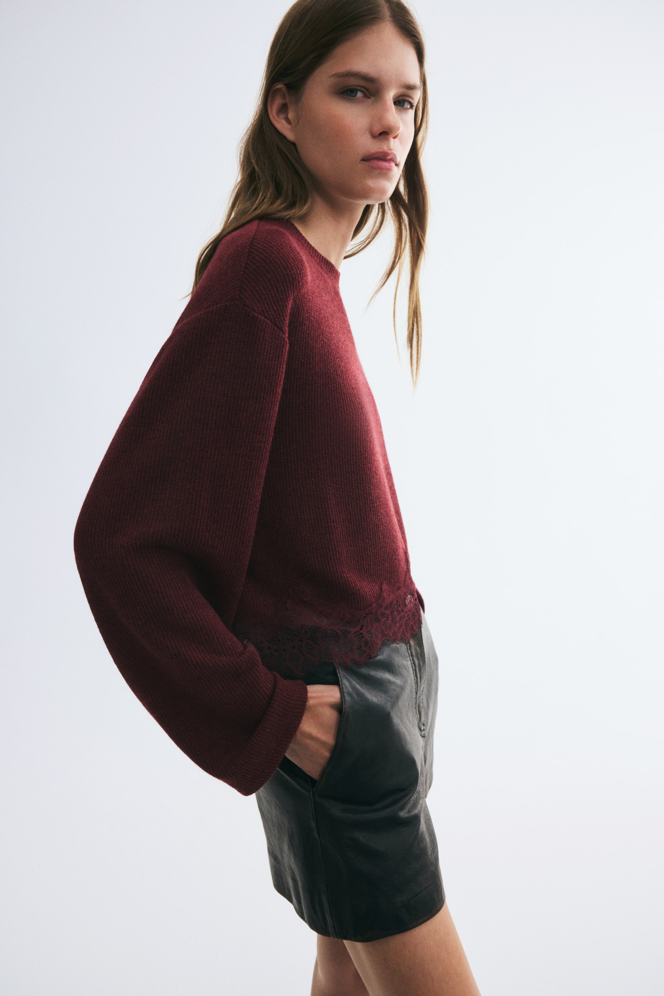 Loose-Fit Lace-Trimmed Top