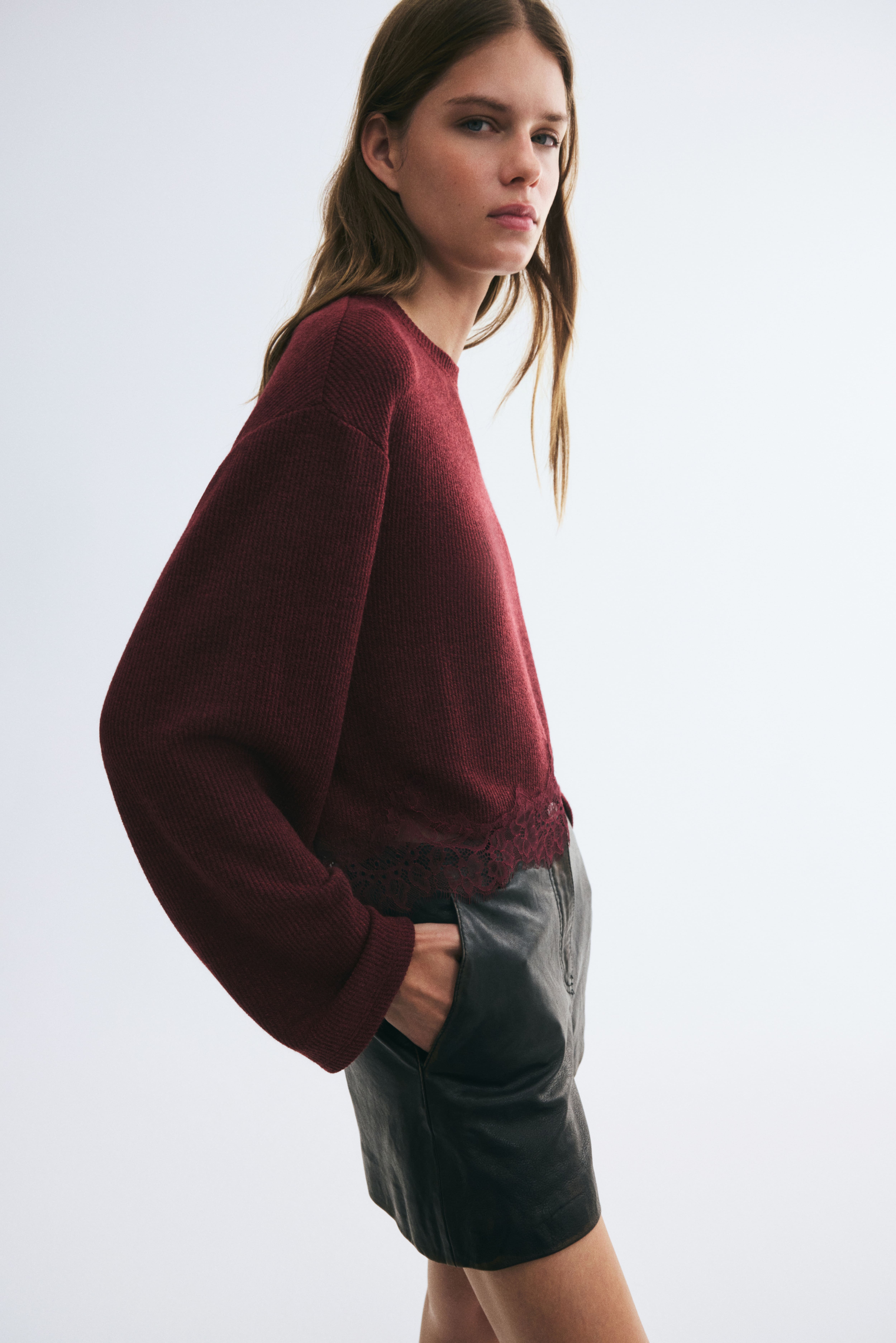 Loose-Fit Lace-Trimmed Top