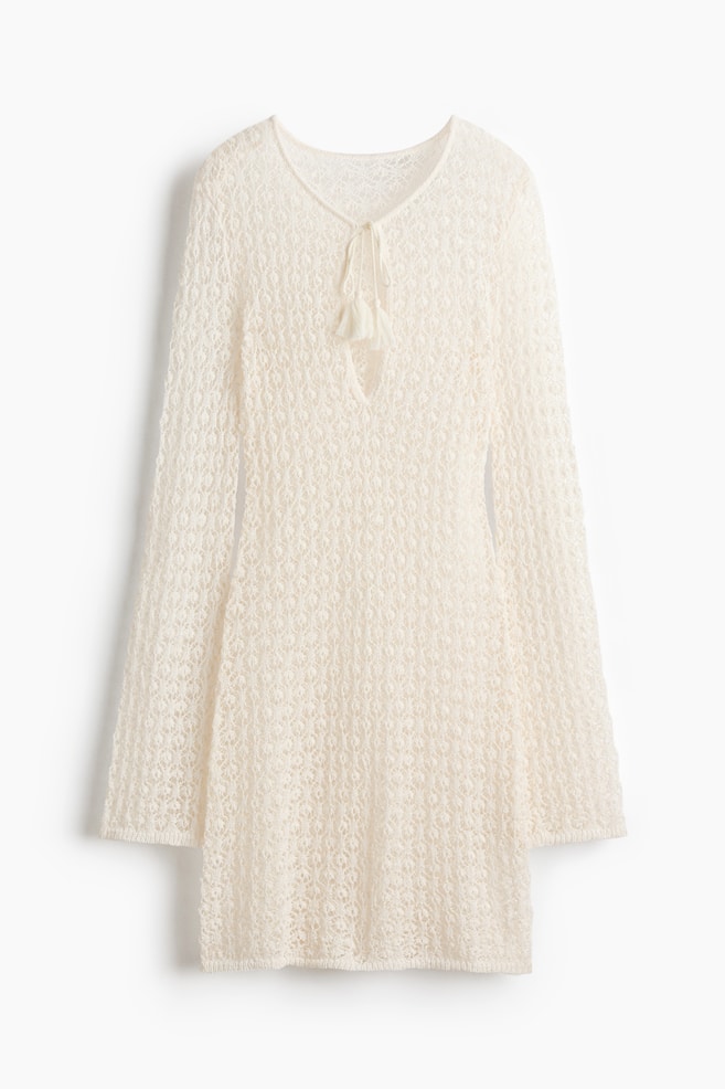 Crochet-Look Beach Dress - White/Black/Dark red - 1