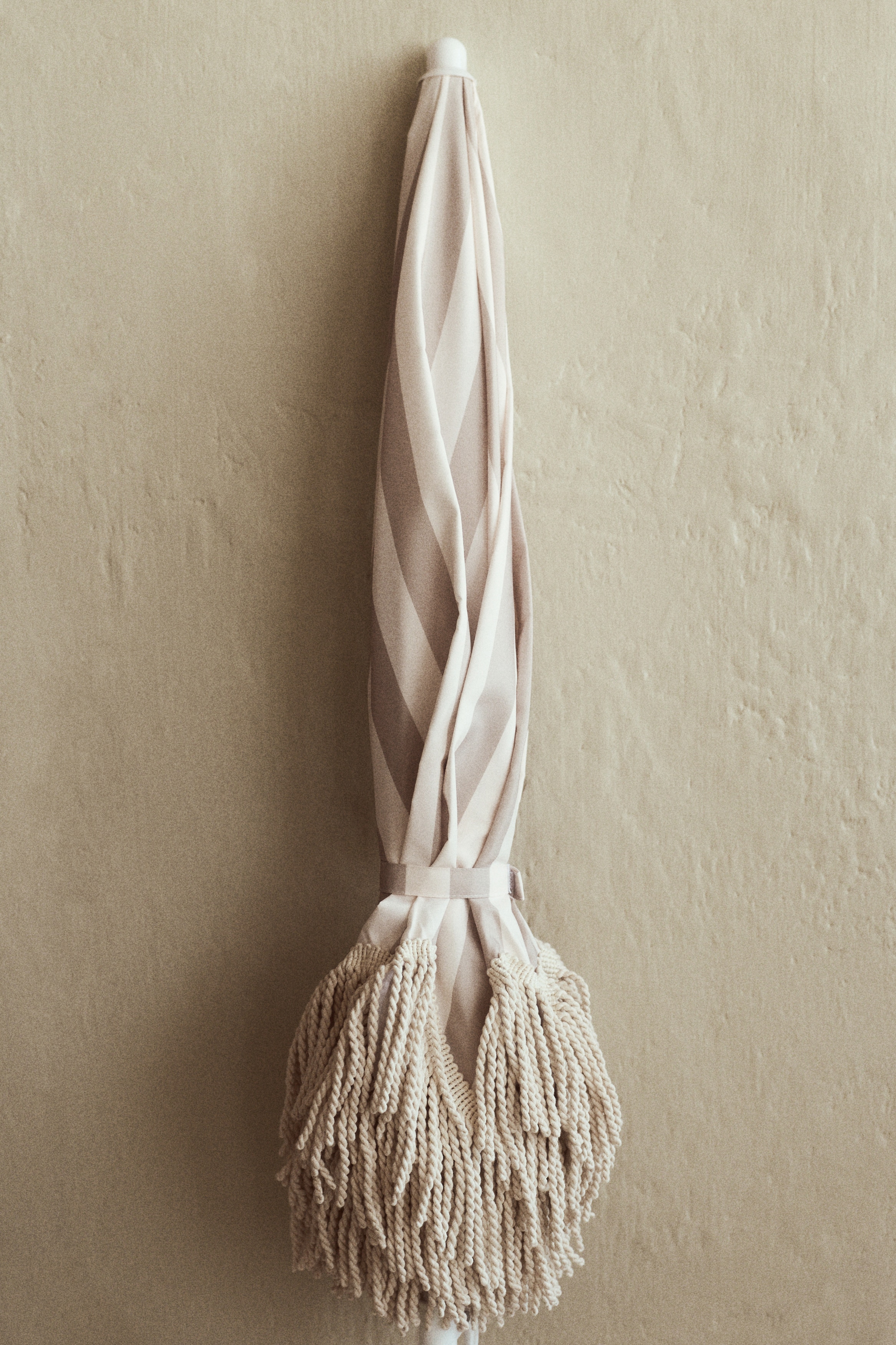 Ombrellone con frange - Beige/righe/Blu/righe
