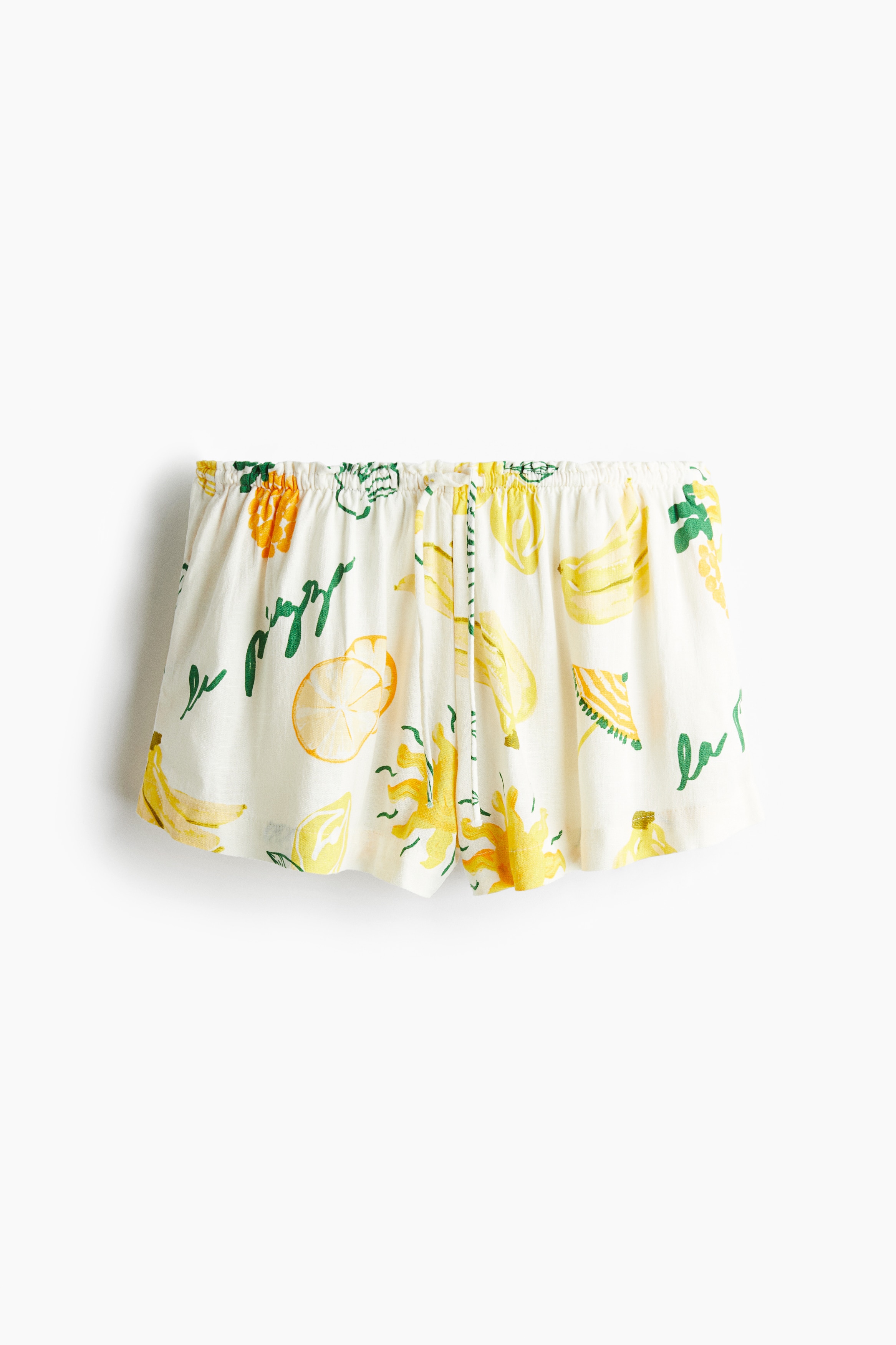 Linen-blend drawstring shorts - White/Patterned