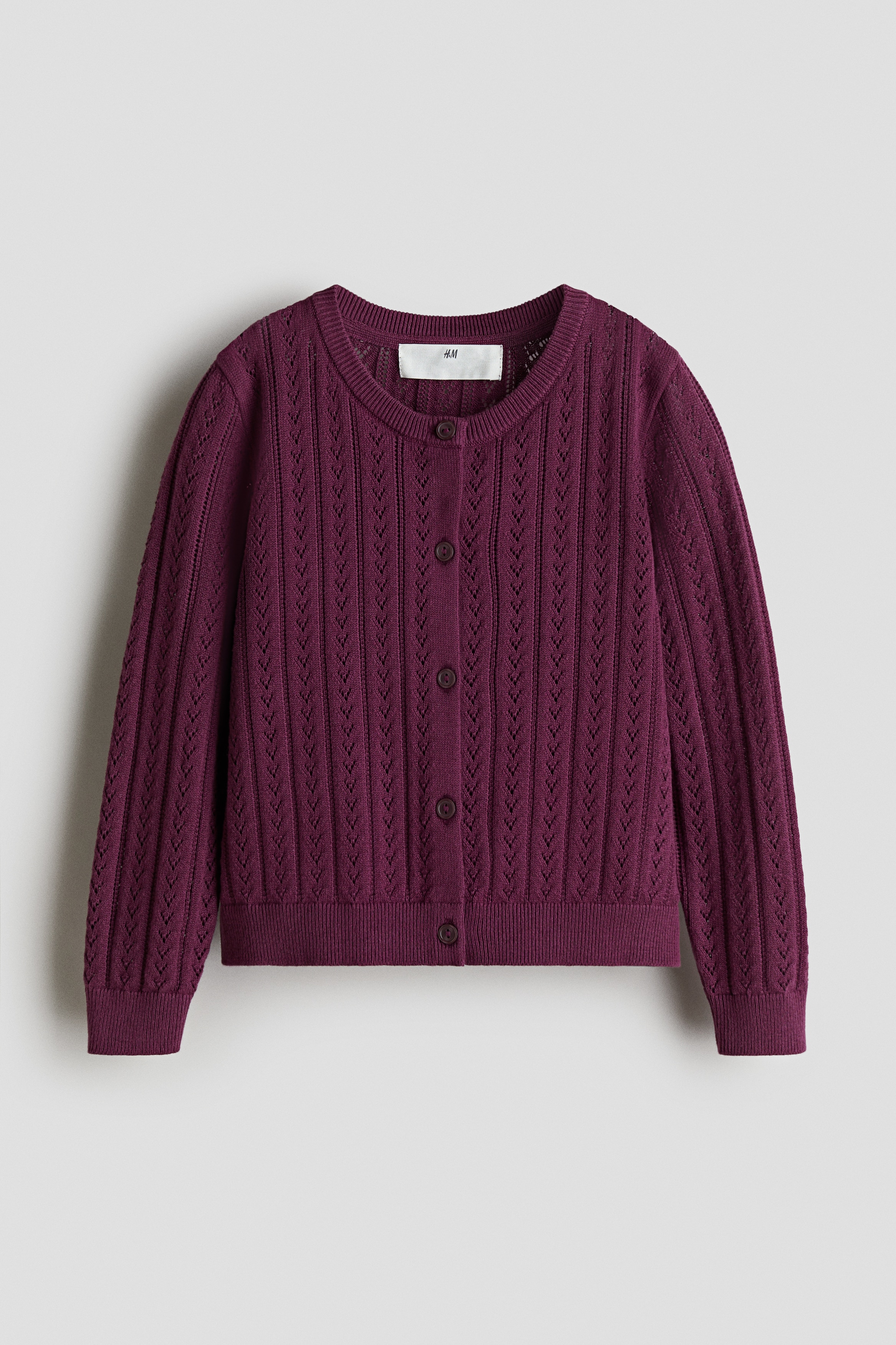 Pointelle Knit Cotton Cardigan - Plum red/Light green/Cream