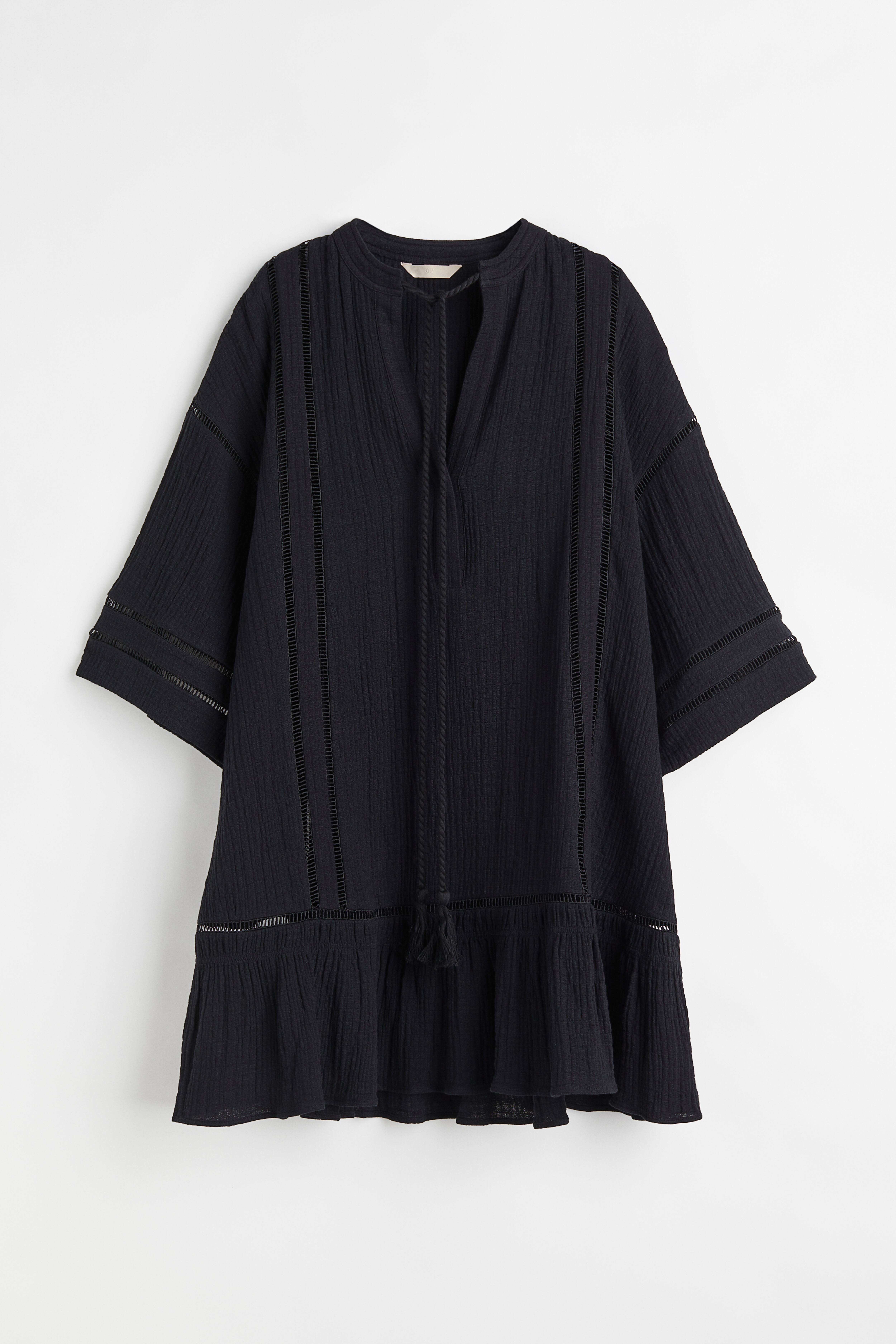 Short Kaftan Dress - Round Neck - Short sleeve - Black - Ladies | H&M US