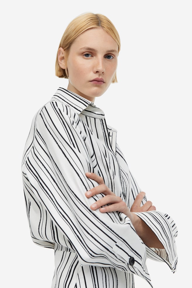 Linen-blend shirt dress - White/Striped - 5