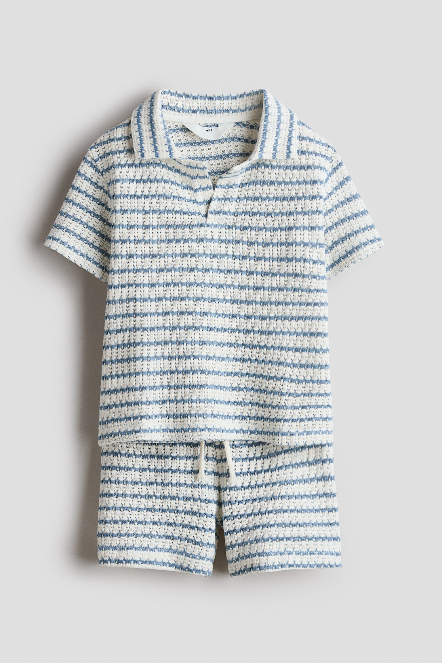 2-piece textured-knit set - White/Blue striped - 2