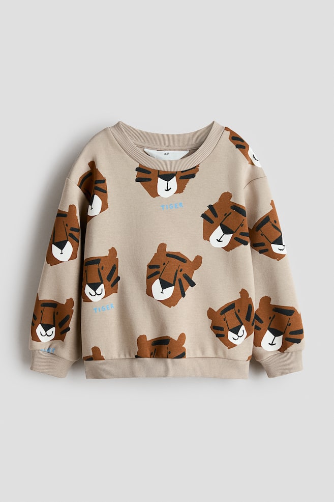 Printed Sweatshirt - Beige/Tigers/Navy blue/dinosaur/Blue/robot/Light turquoise/Little Brother/Light beige/dinosaurs/Black/NASA/Beige/dump truck/Light gray melange/Big Brother/Black/London - 1