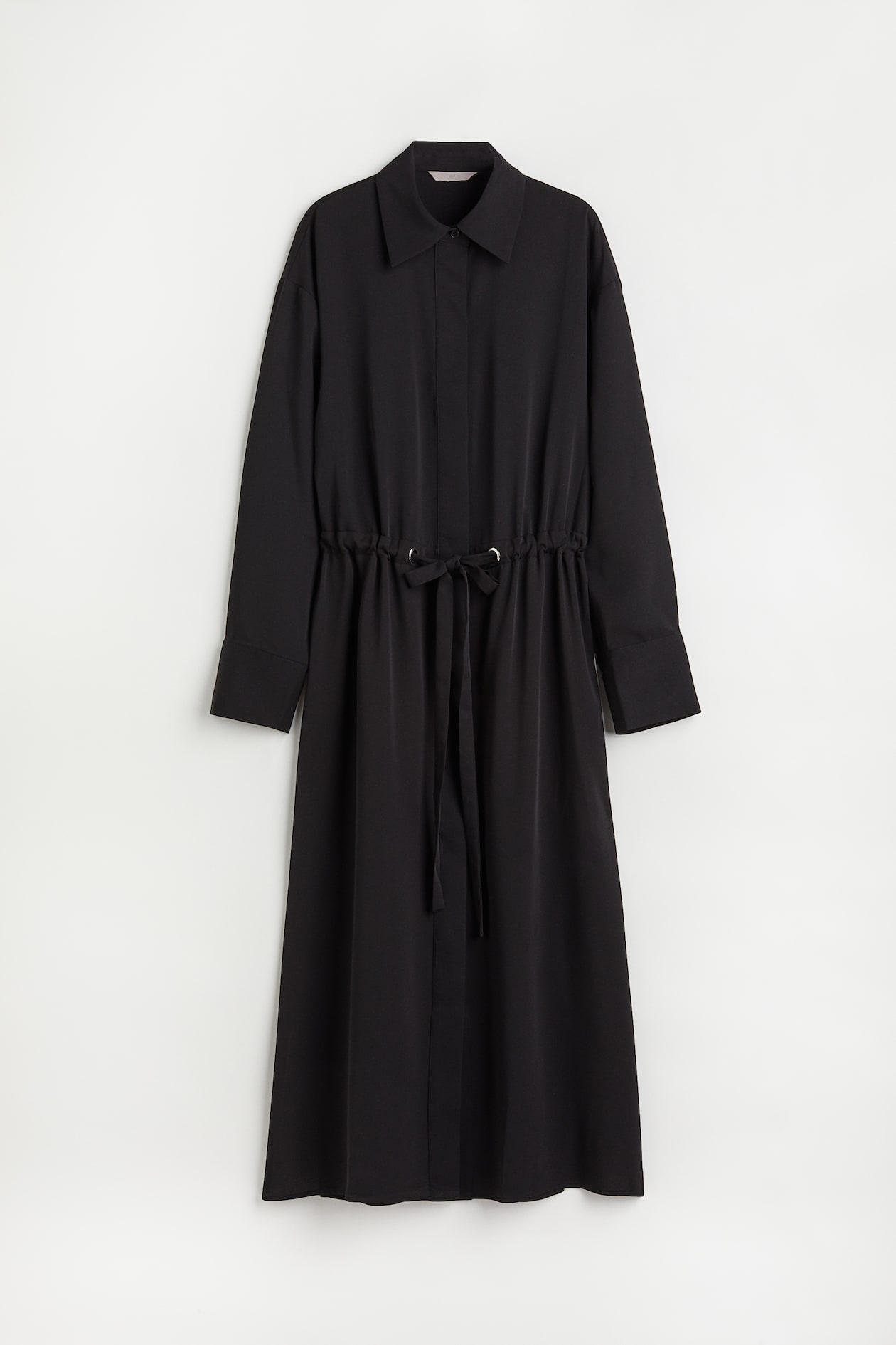 Drawstring Shirt Dress - Long sleeve - Midi - Black - Ladies | H&M US