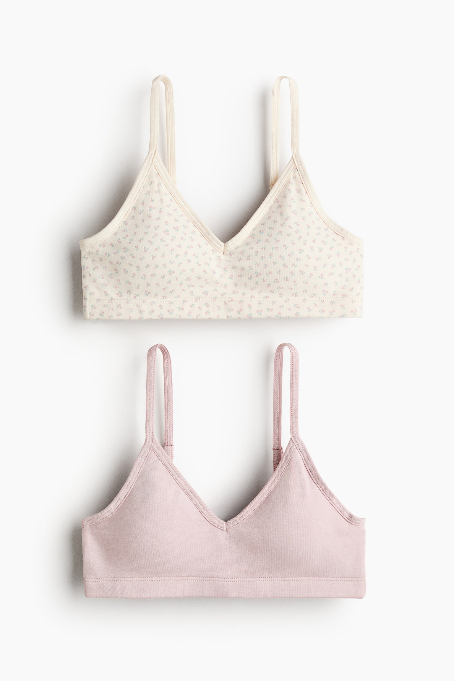 2-pack padded crop tops - Cream/Floral/White/Black/White