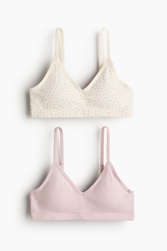 2-Pack Padded Short Tops - Cream/floral/White/White/black - 1