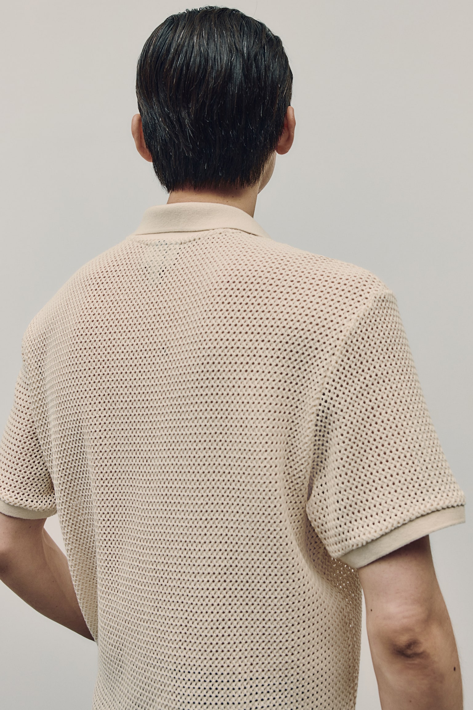 Regular Fit Crochet-look polo shirt - Cream - 3