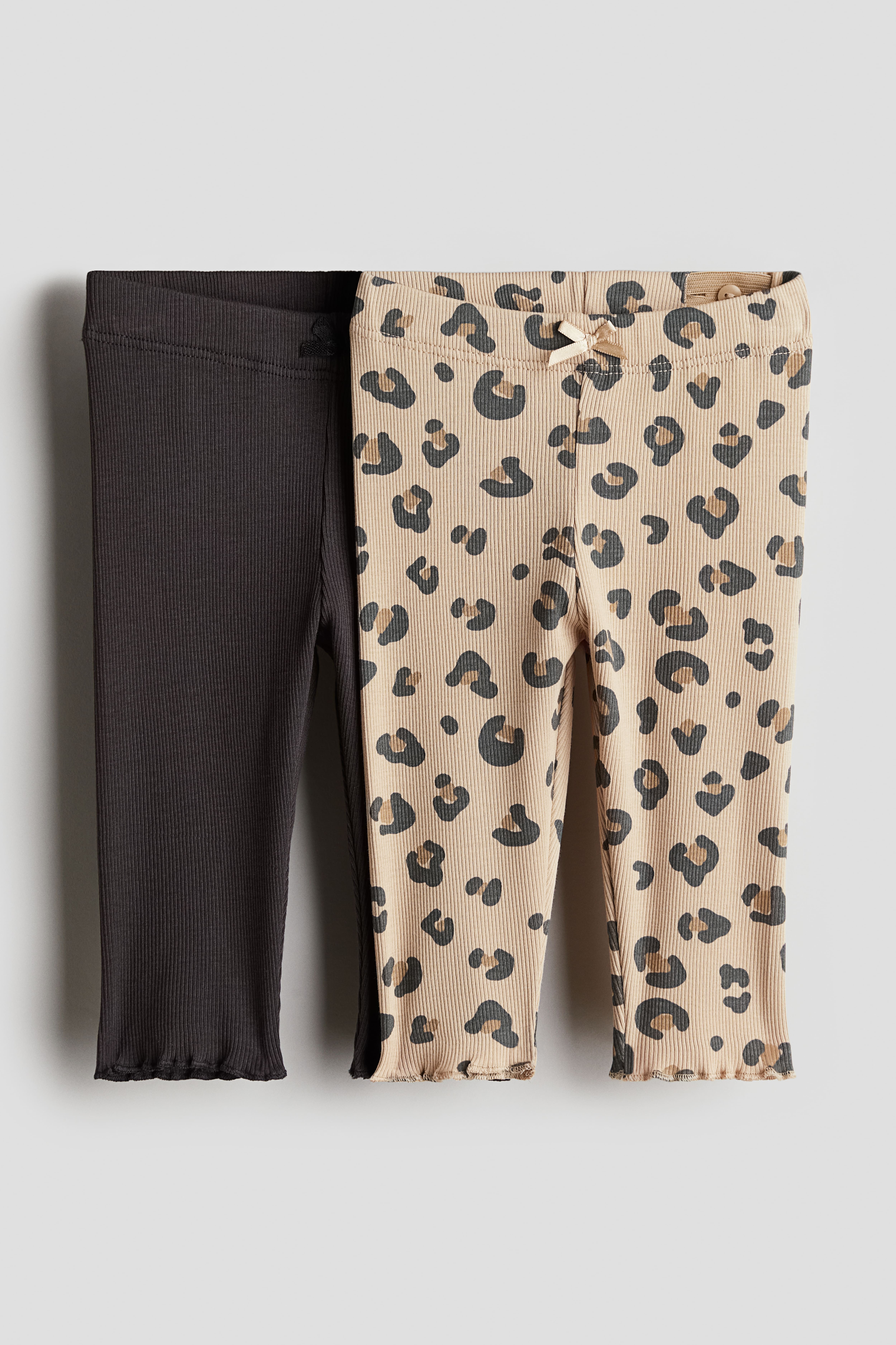 2 pack Ribbed Cotton Leggings Beige leopard print Kids H M CA