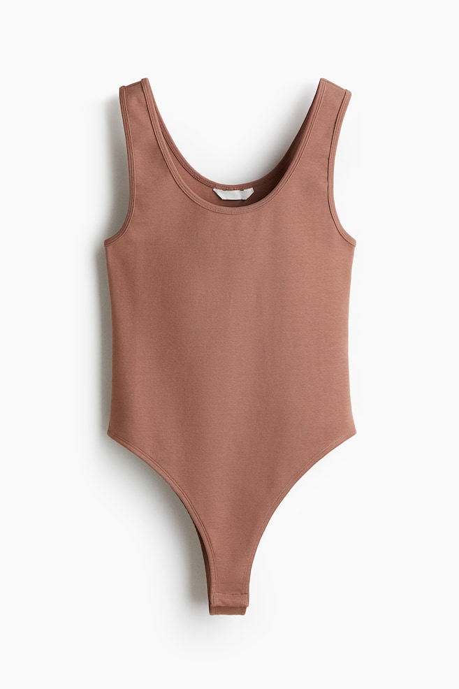 Puuvillatrikoinen body - Himmeänruskea - 1
