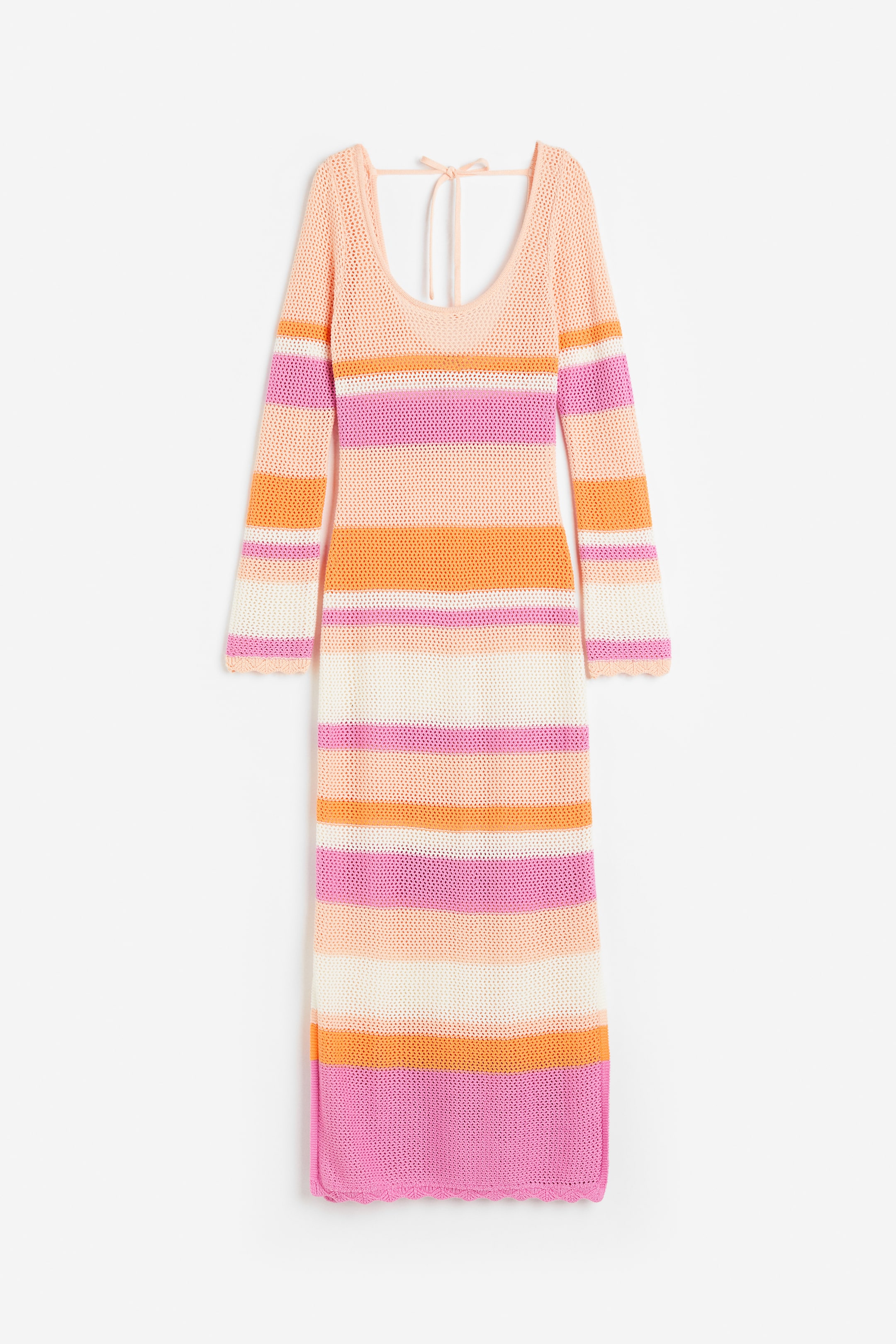 View larger image: Tie-detail hole-knit dress - Apricot/Striped - Ladies | H&M MY 1