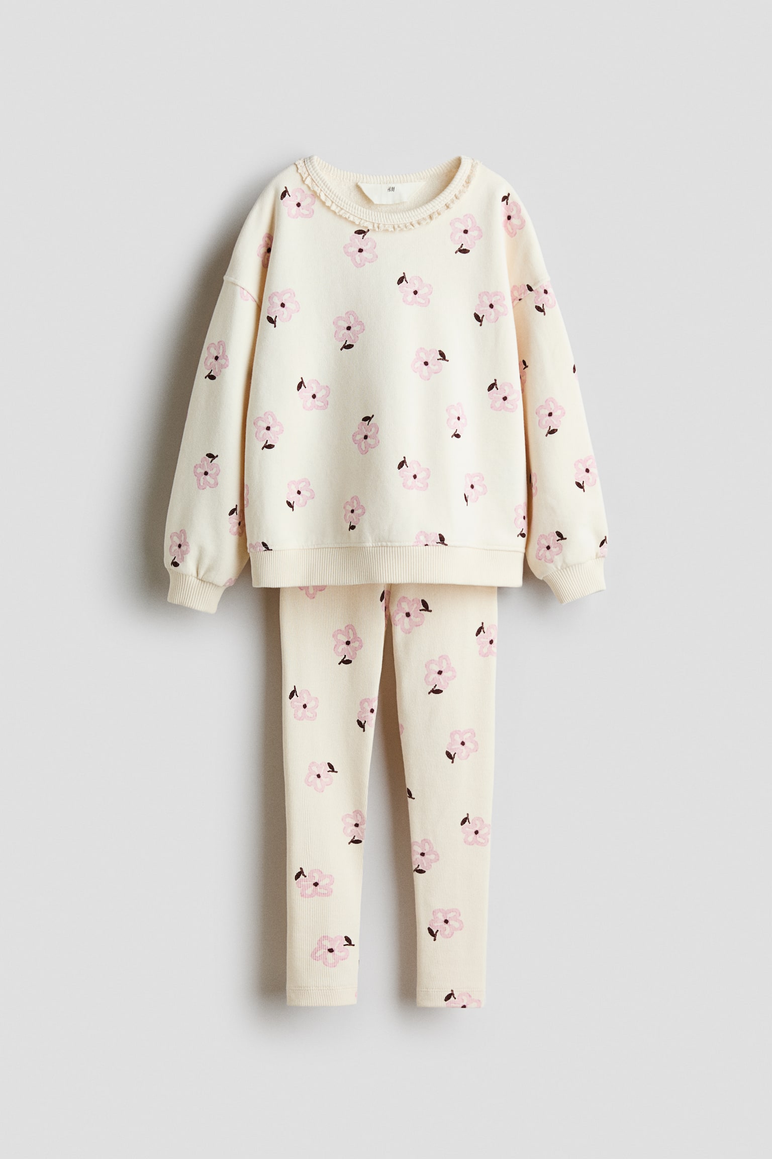 2-piece patterned cotton set - Light beige/Floral/Grey/Floral