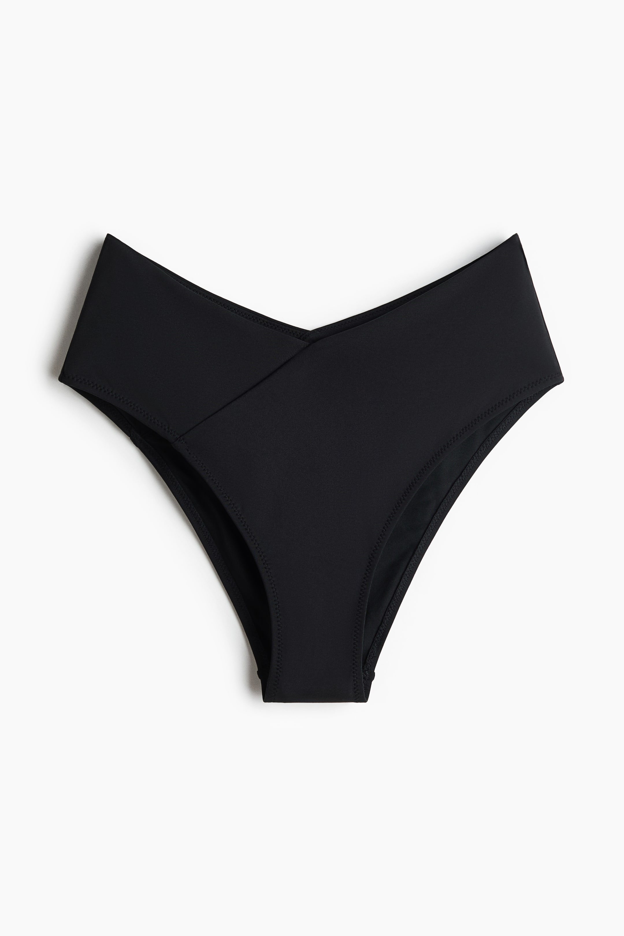 Agrandir l'image: Culotte de bikini noire avec taille haute en V et couture diagonale sur le devant.