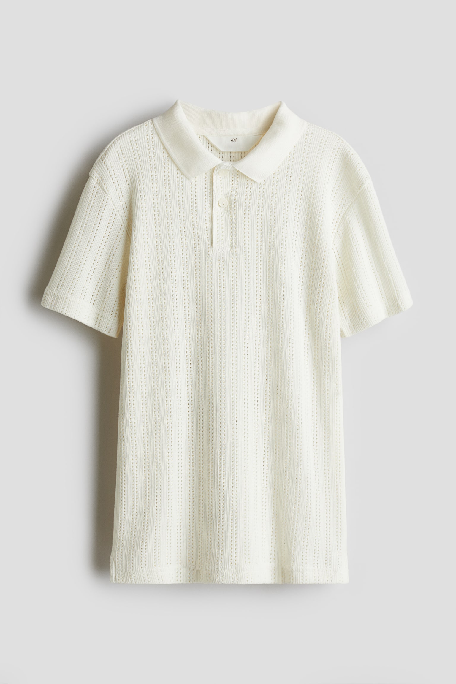 Pointelle-knit polo shirt - White/Dark grey - 1