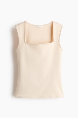 Ribbad tanktop med fyrkantig ringning