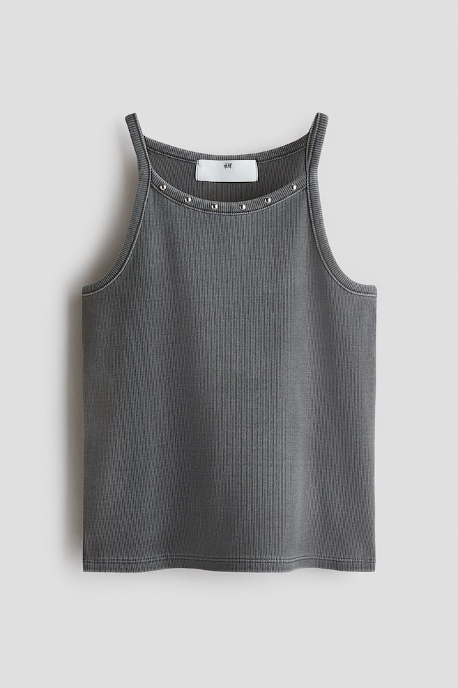 Ribbed Cotton Tank Top - Gray/White - 1