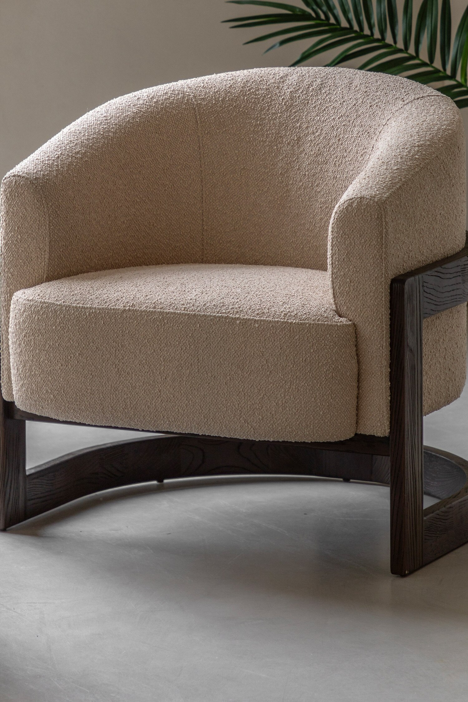 Curved Armchair With Wood Frame - Cream