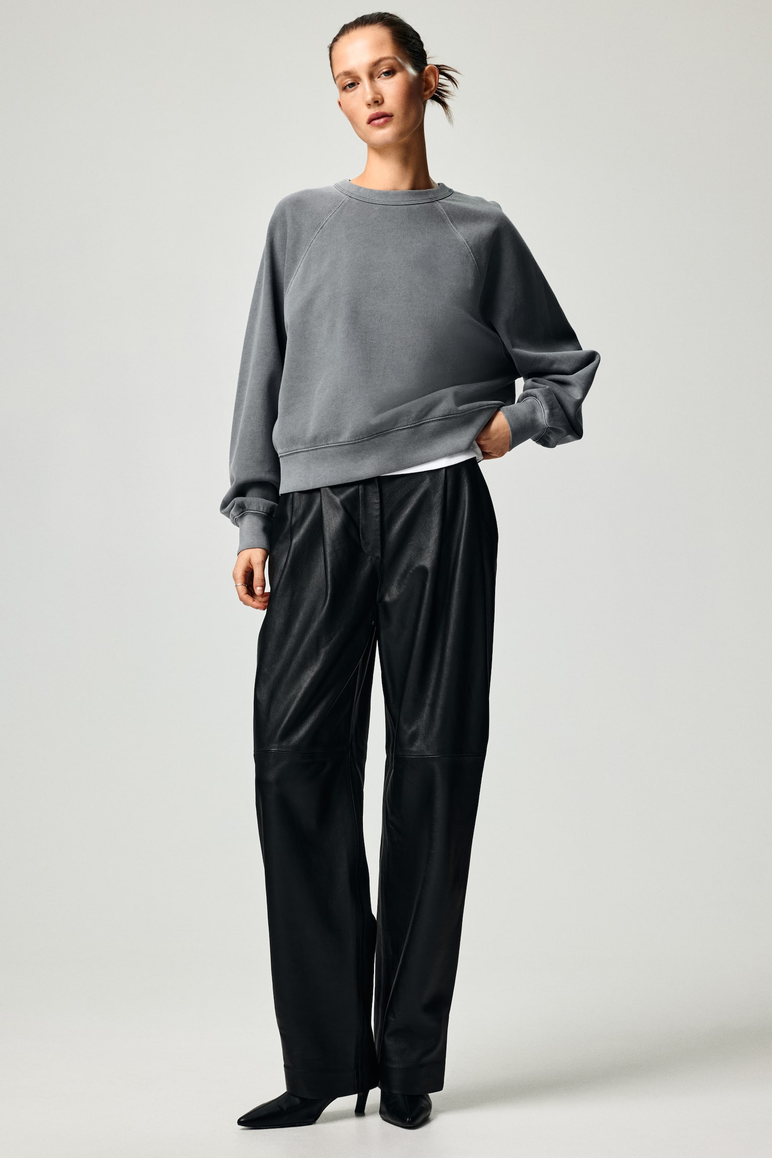 Oversized cotton sweatshirt - Grey/Light beige/Dusty pink - 5