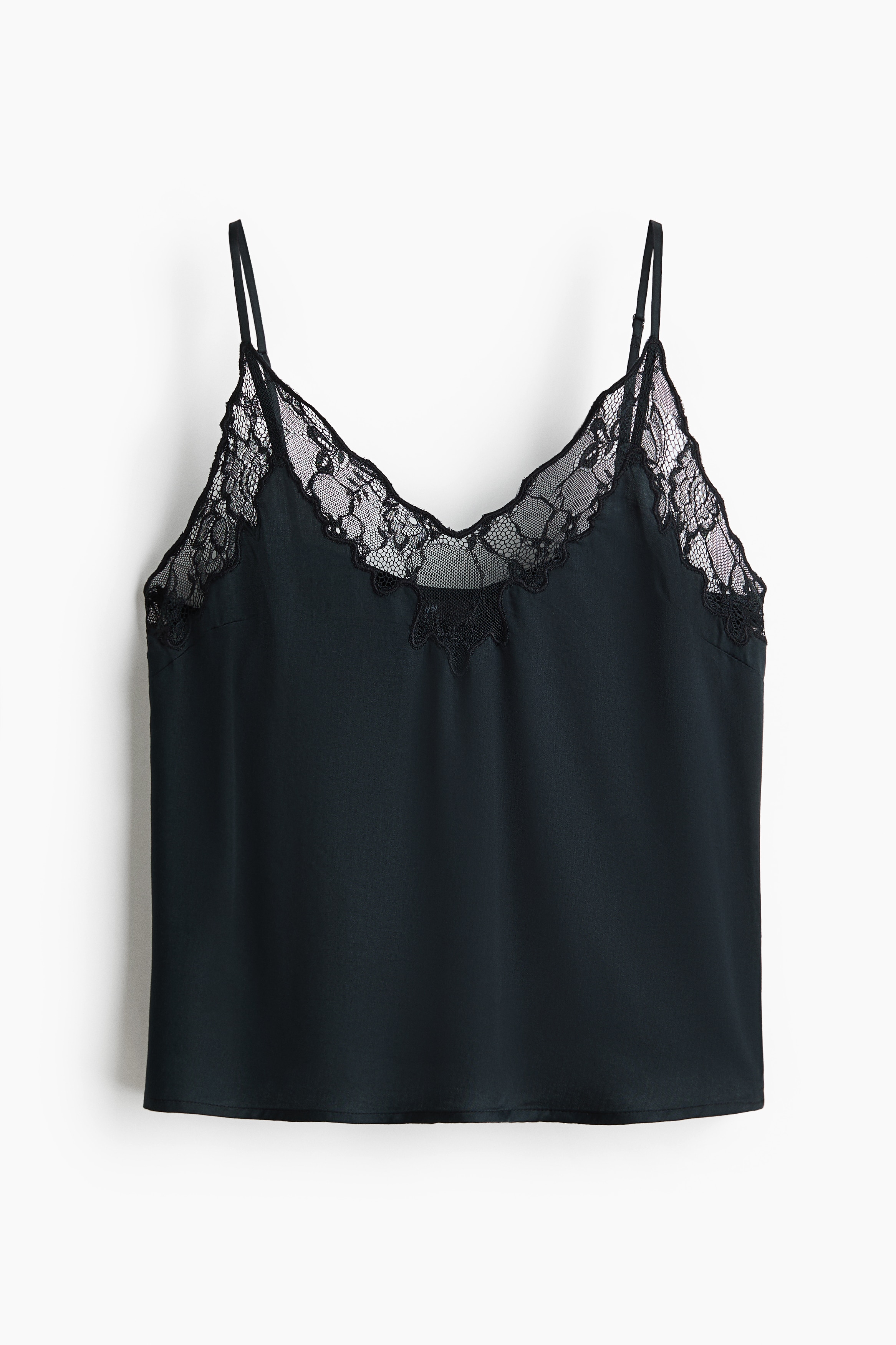 Satenska bluza za spavanje s čipkanom bordurom - Black/Prašnjavokestenjasta