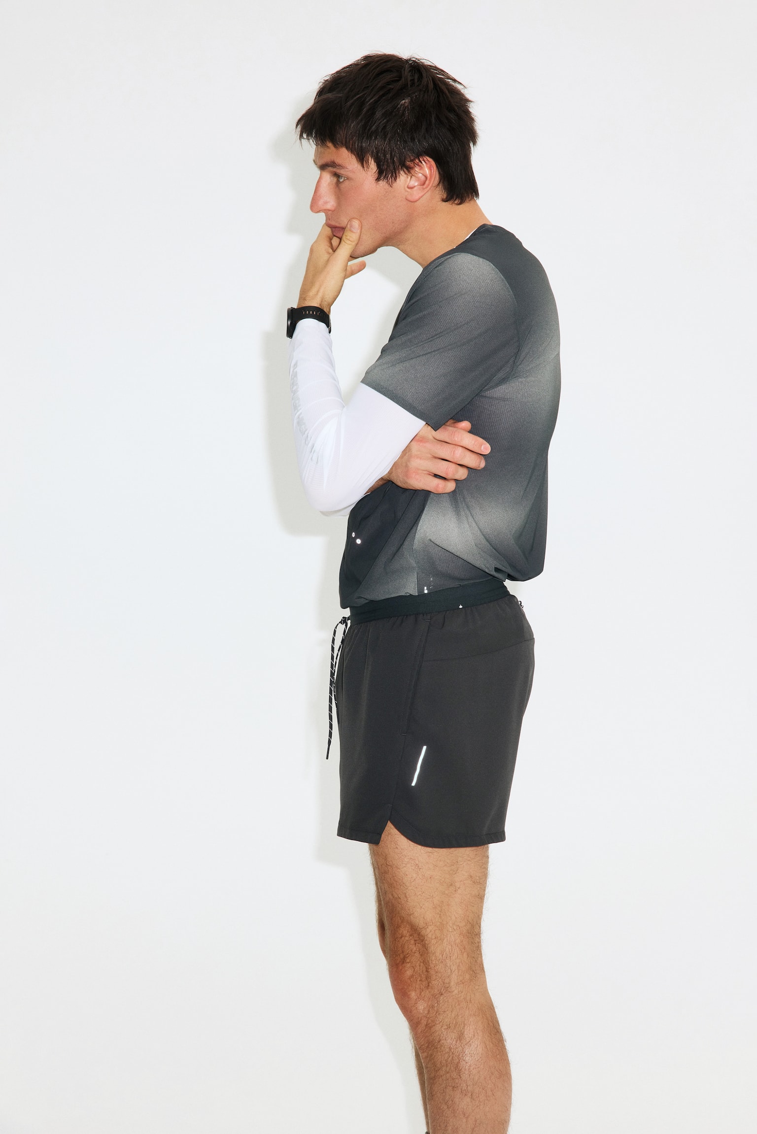 Lightweight Cooling Running T-shirt - Dark grey/White/Dark grey/Light dusty green - 8