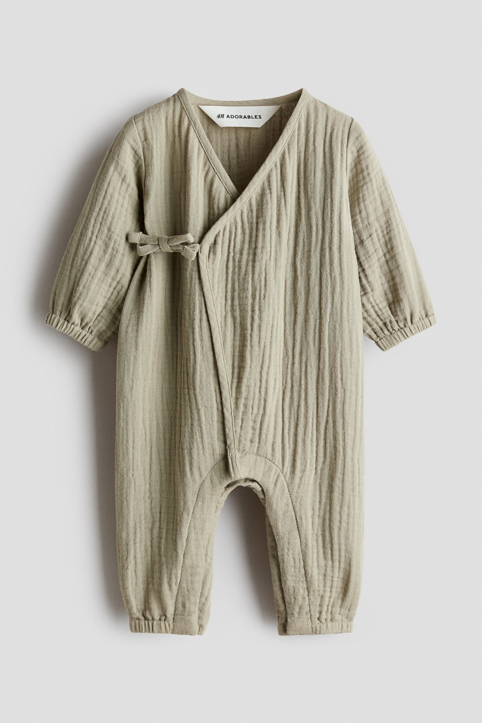 Cotton muslin romper suit - Khaki green/Light beige - 1