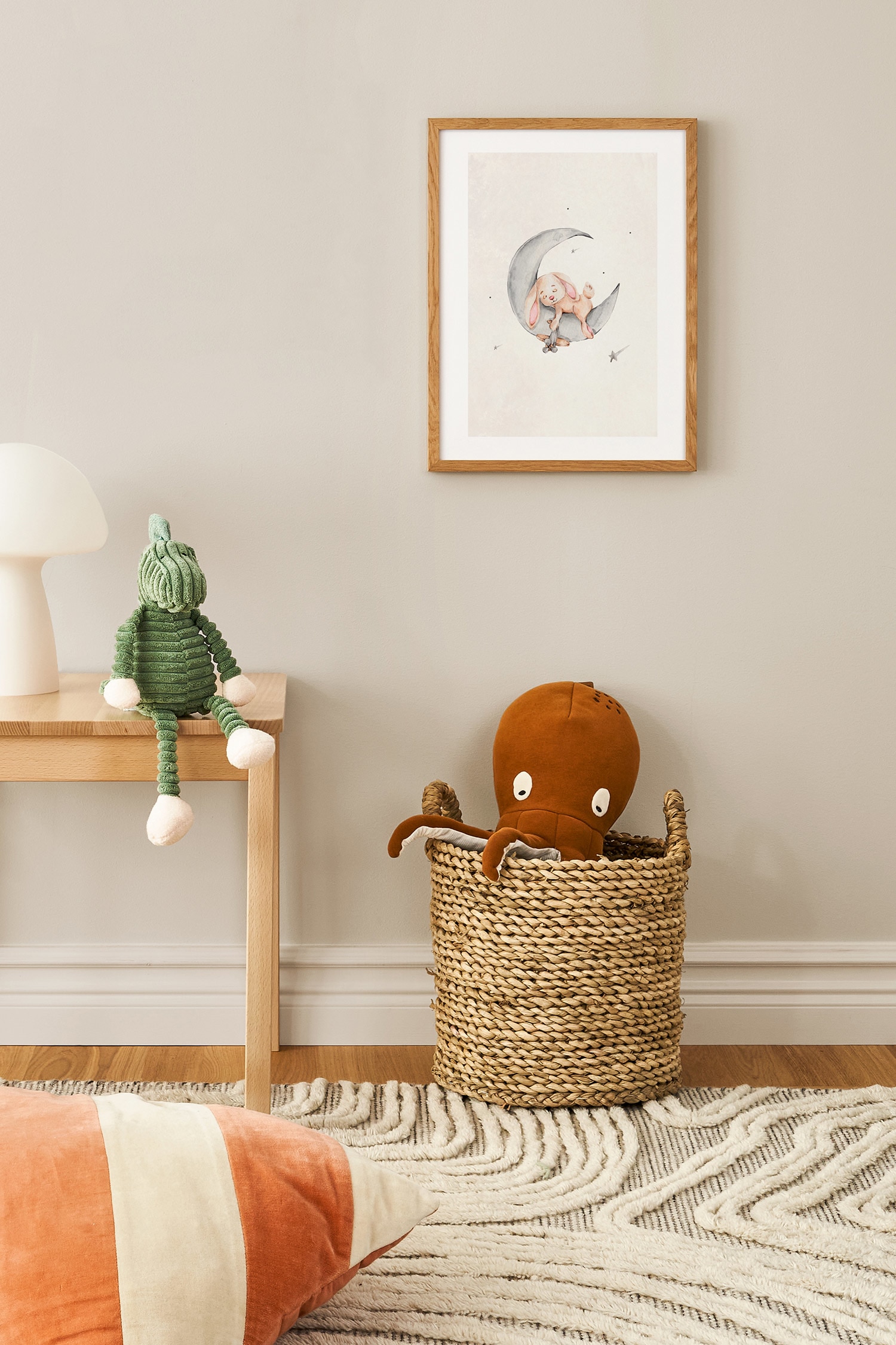 Bunny Sleeping Moon Poster - Beige/blau