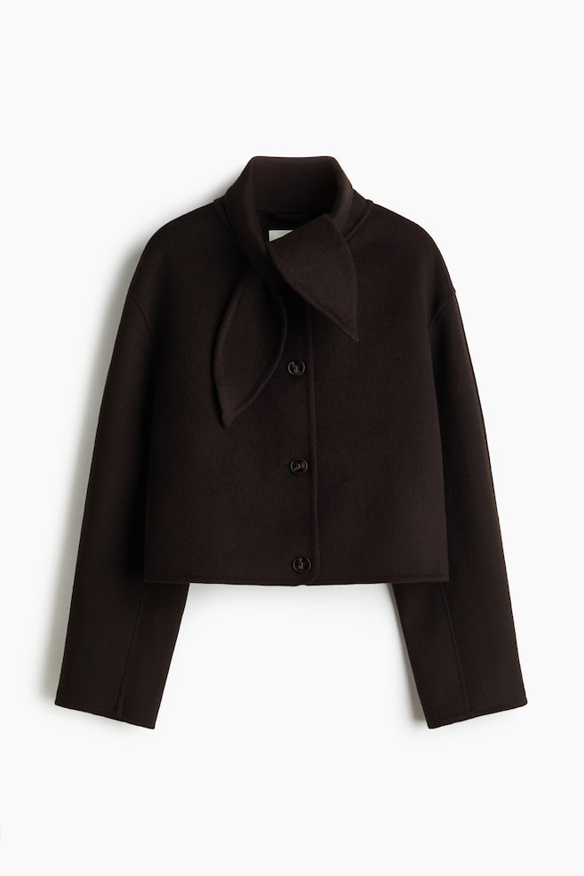 Handgefertigte Jacke aus Wollgemisch - Dunkelbraun/Cremefarben - 1