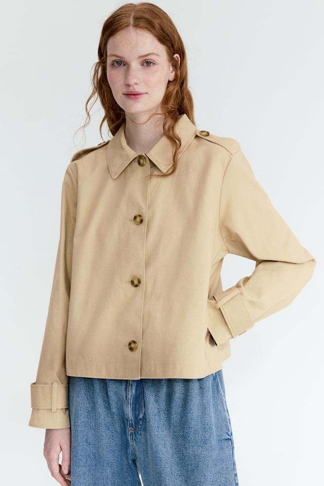 Trench-look cotton jacket - Beige/Dark khaki green/Dark beige - 2