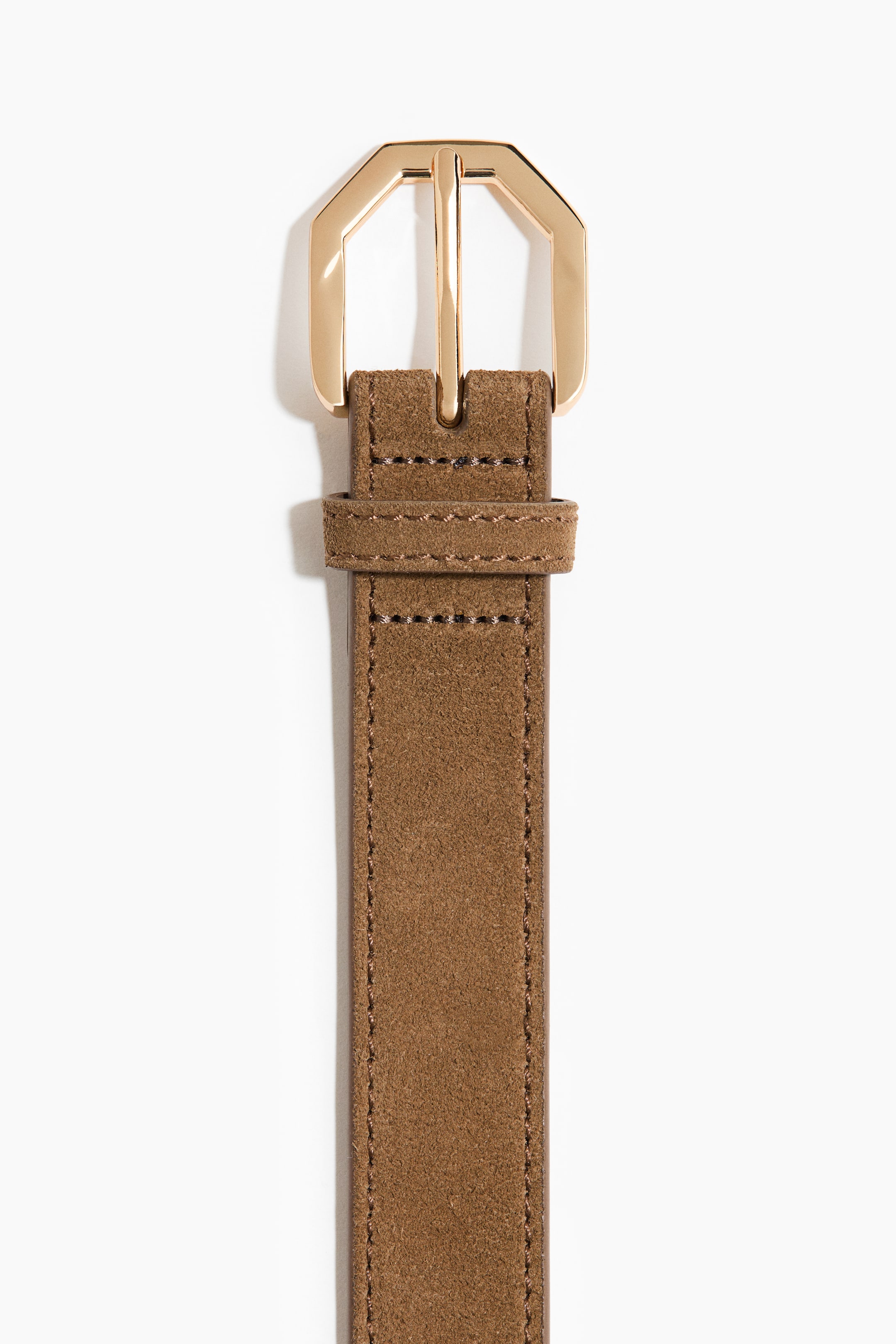 Abro Suede Leather Belt with Stitching and Square Buckle Brown main image 0