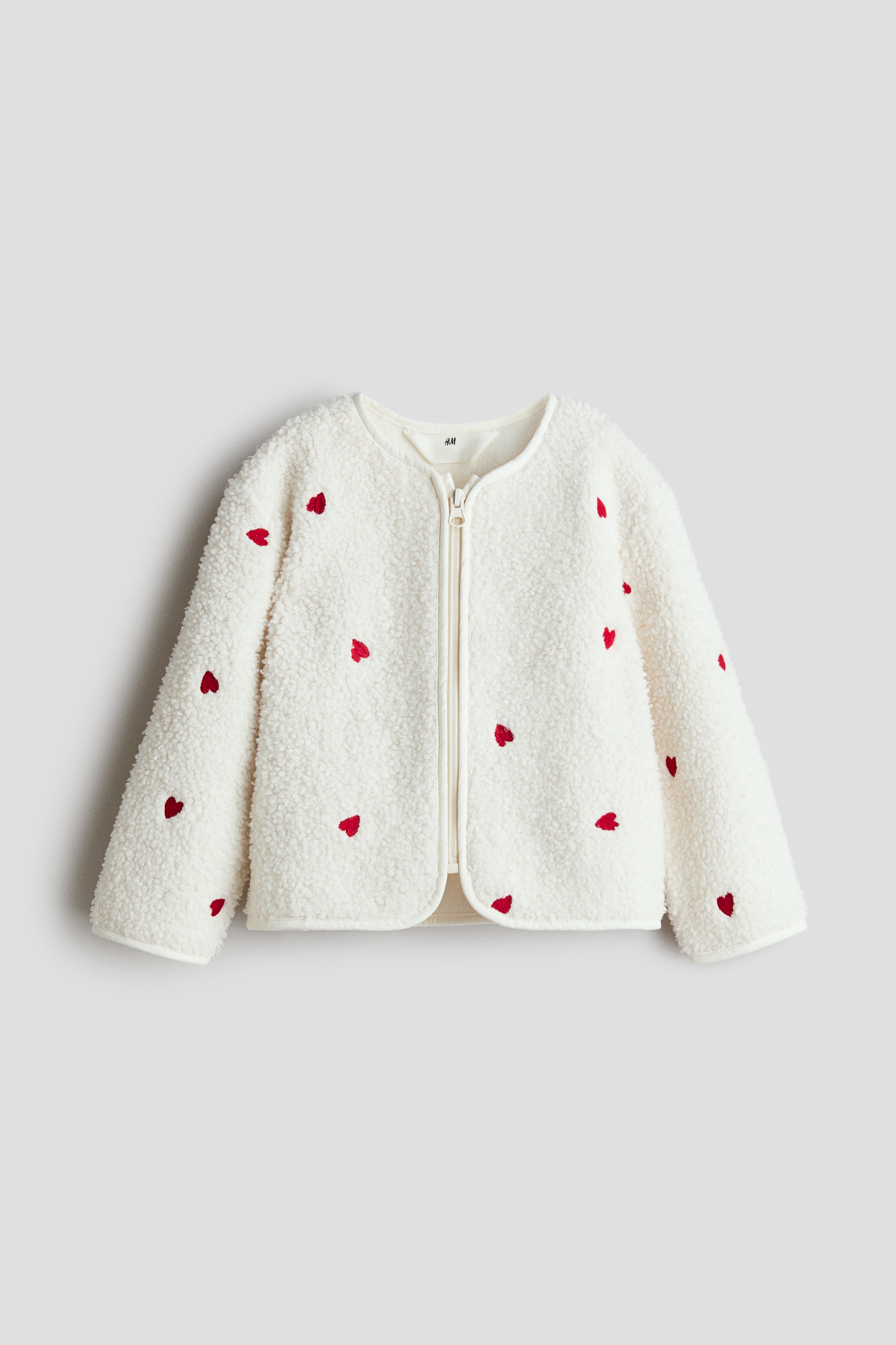 Cardigan i teddy - Hvit/Hjerter/Cream/Sløyfer
