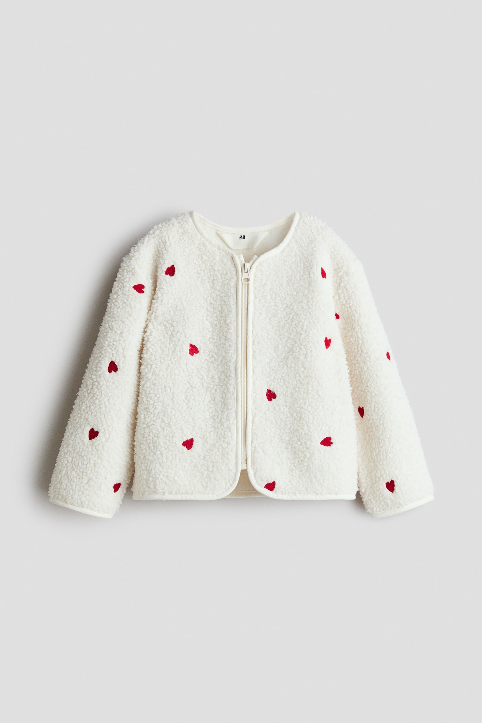 Zip-through teddy cardigan - White/Hearts/Cream/Bows - 2