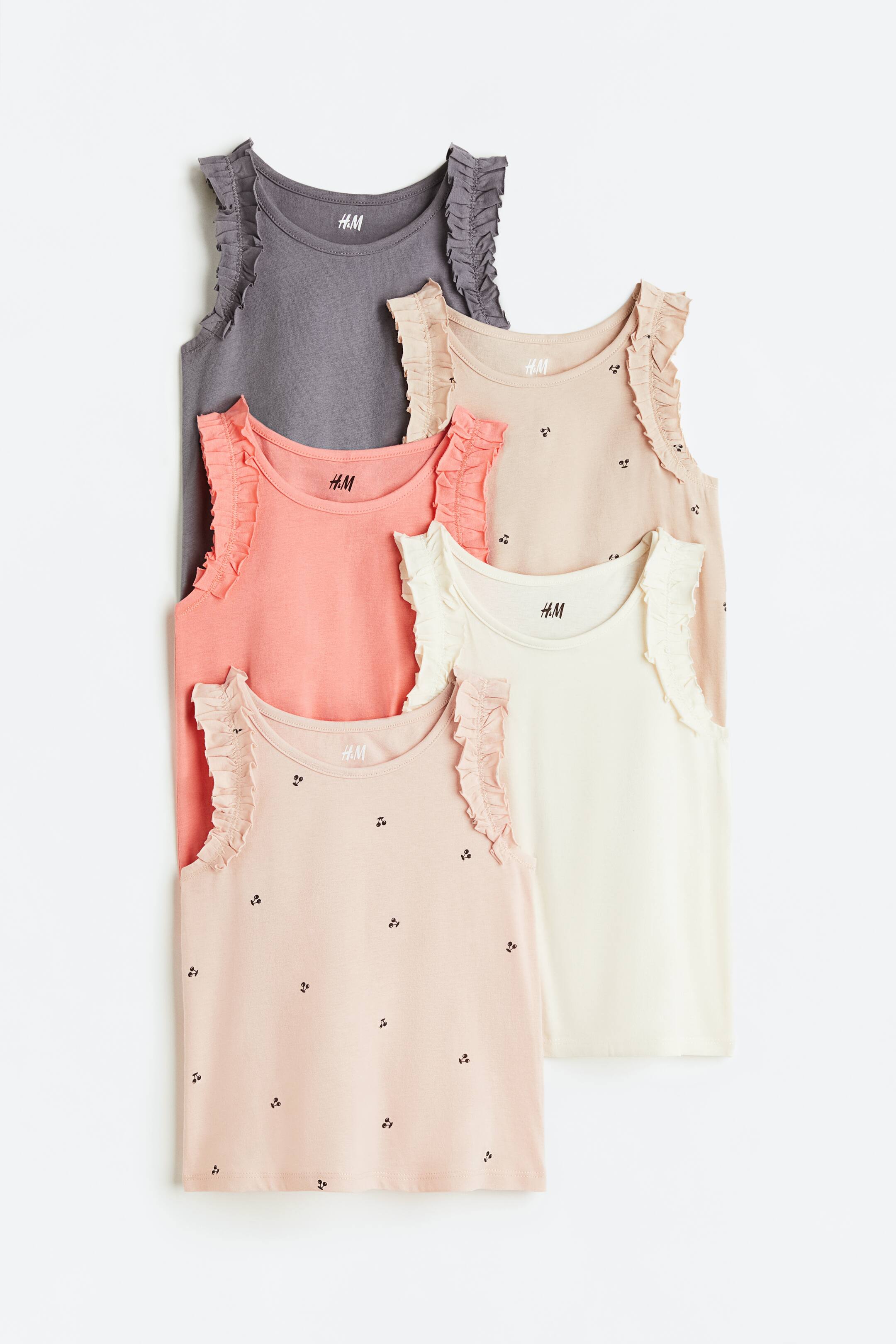 5pack frilltrimmed vest tops Round neck Sleeveless Apricot