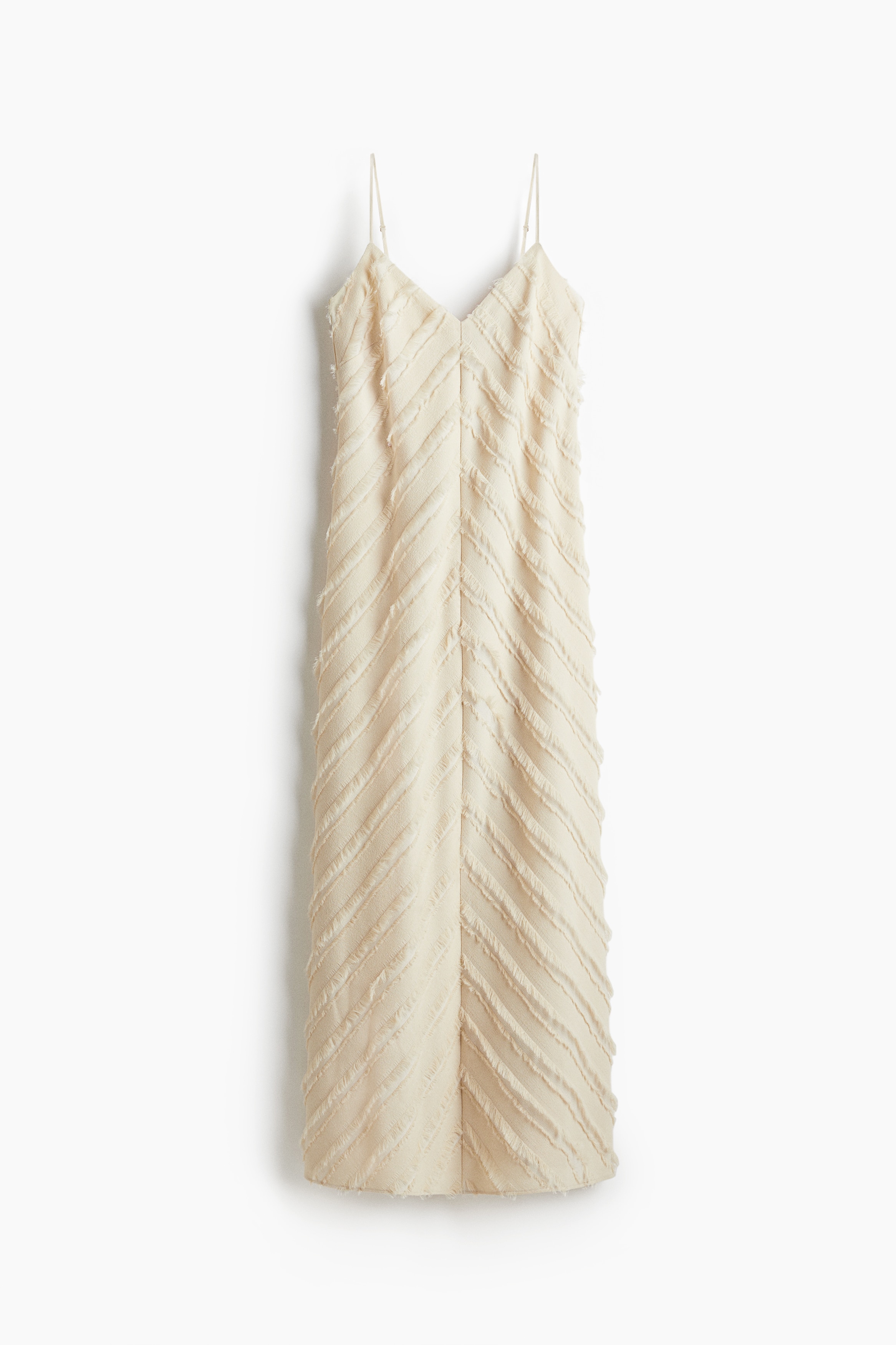 Fringe Trim Strappy Dress - Light beige