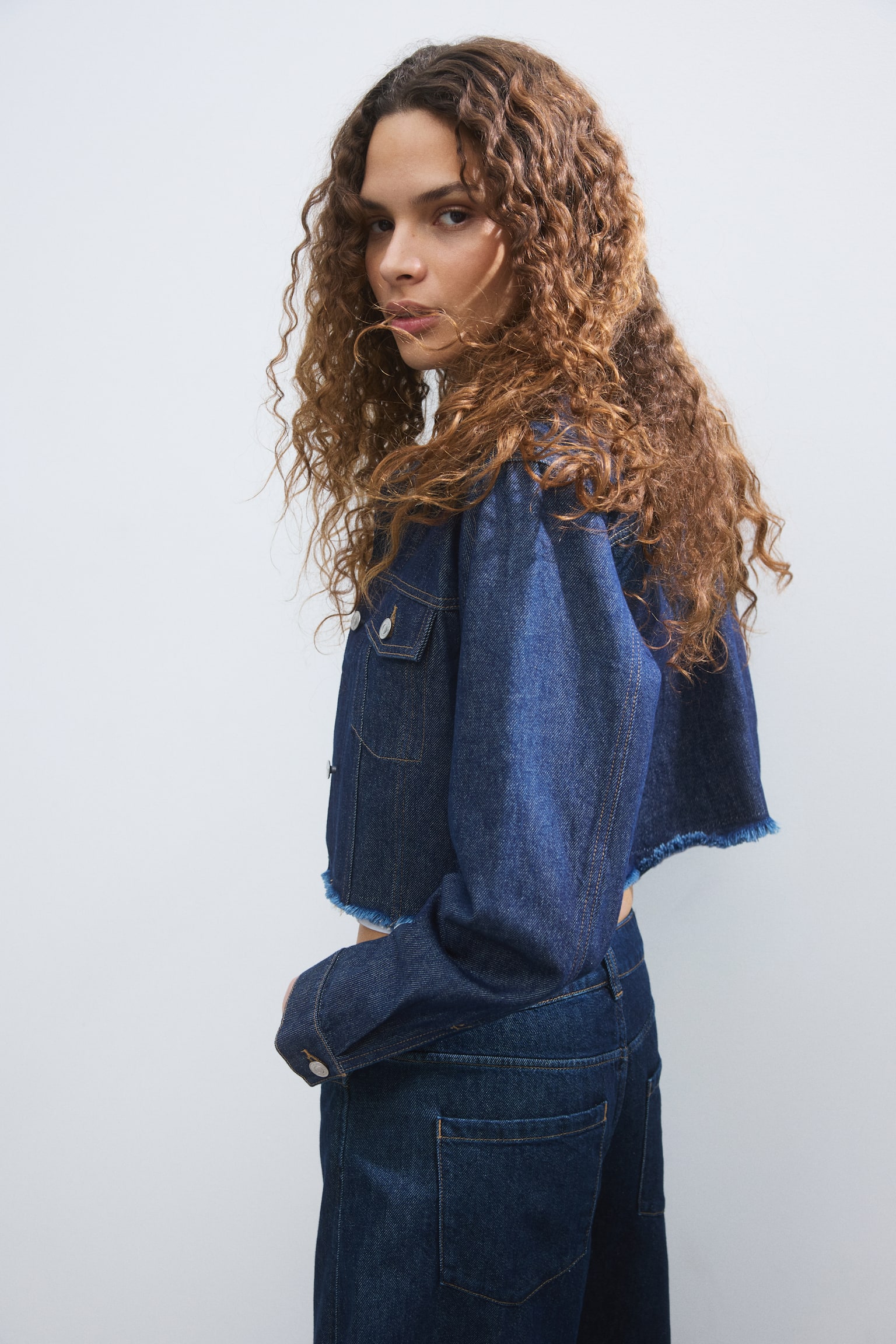 Cazadora denim cropped-Azul denim oscuro - 5